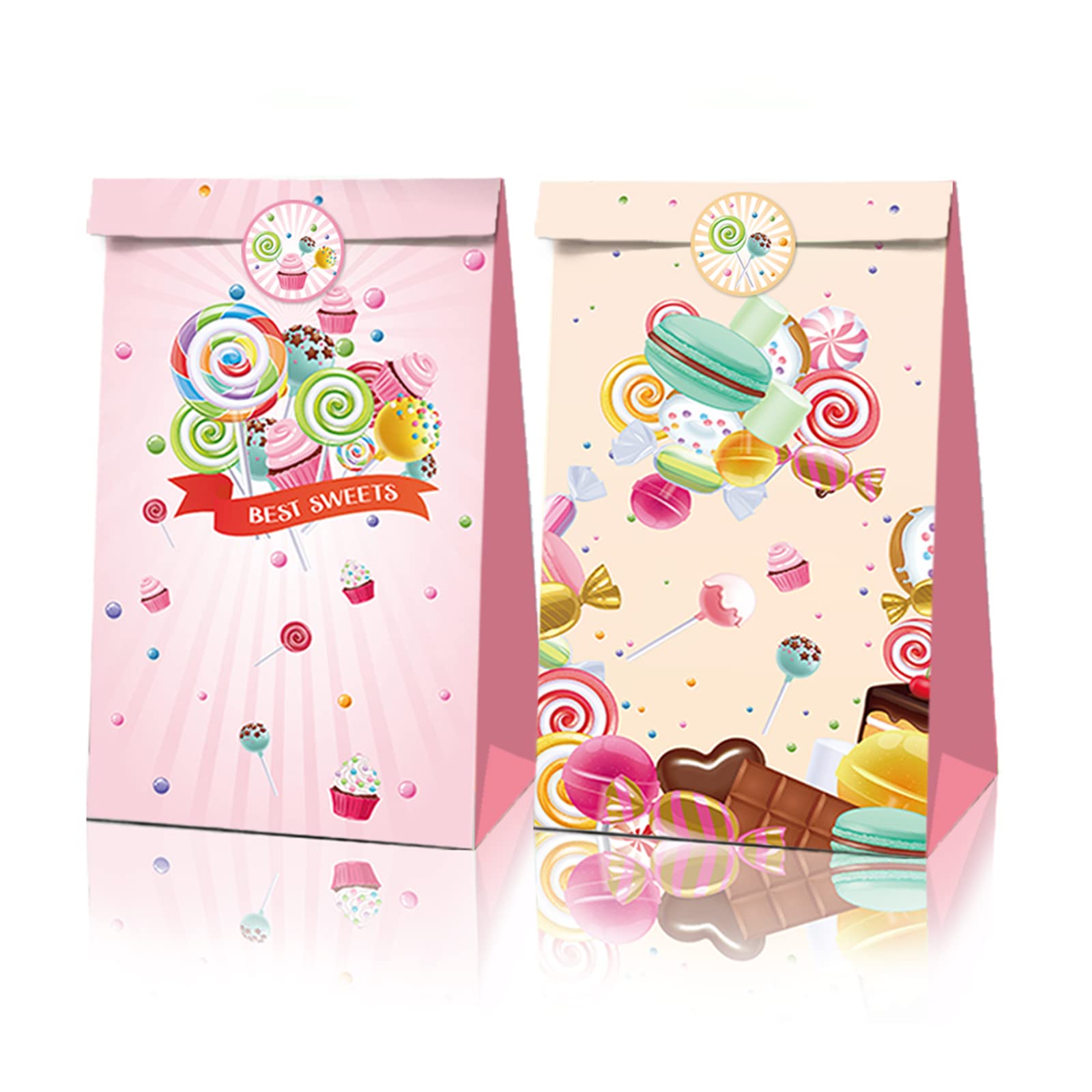Candyland Party Favor Bags 12 Pack - Lollipop Themed Birthday Party Supplies with Stickers for Baby Showers, Kids Birthdays & Sweet Candy Theme Celebrations - Perfect for Goodie Bags, Party Favors & Event Decorations