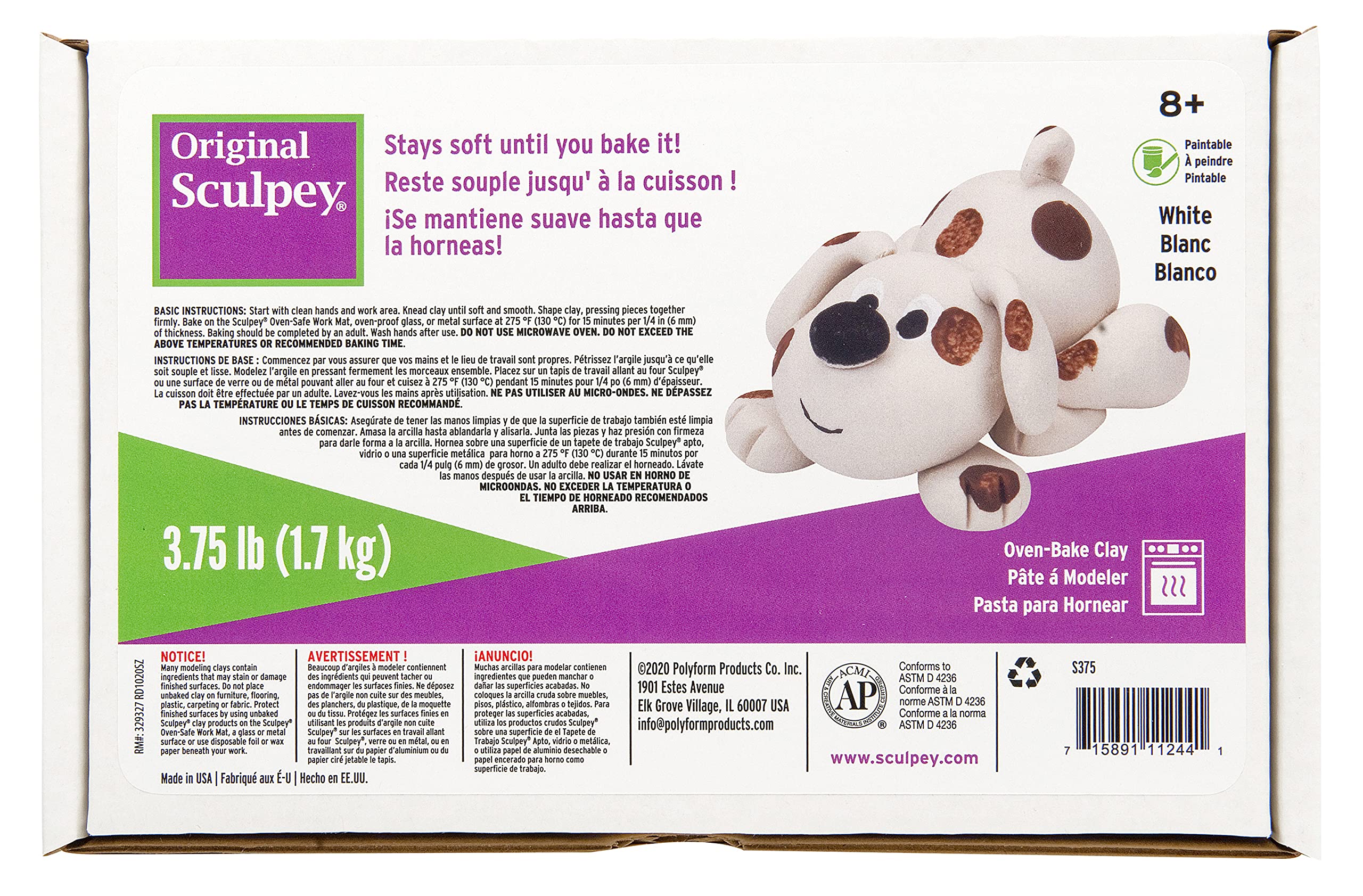 Original Sculpey White Non-Toxic Polymer Clay - 3.75 lb Oven Bake Modeling Clay for Sculpting, DIY Crafts & School Projects | Perfect for Beginners to Experts | Ideal for Holiday Decorations, Jewelry Making & Miniature Creations