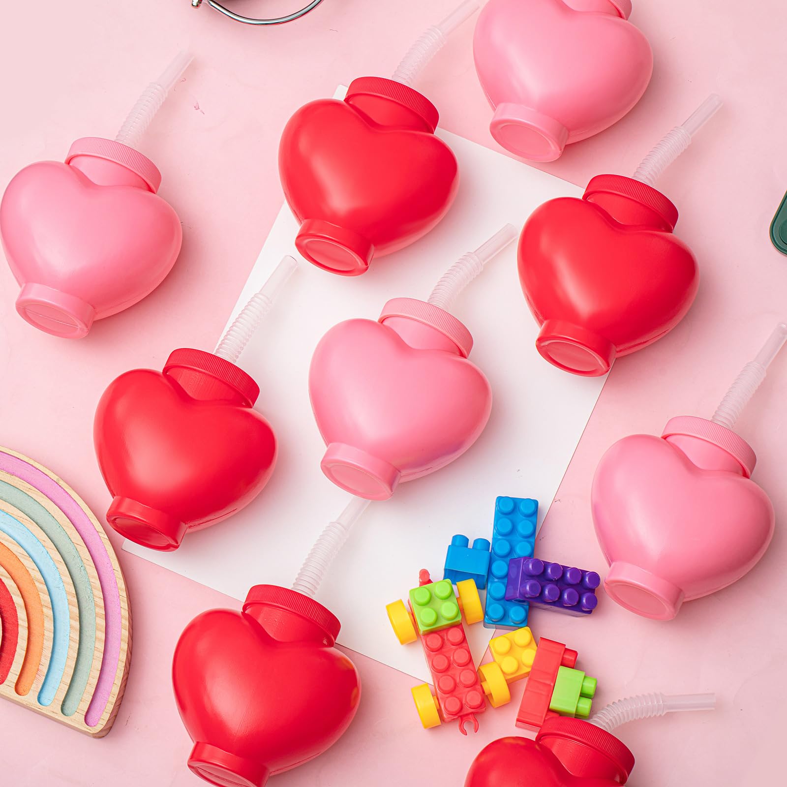 12 Pack Valentine's Day Heart Shaped Plastic Cups with Lids & Straws - 12 oz Romantic Party Cups for Kids Birthday, School Classroom Prizes, Wedding Favors - Perfect for Valentine's Parties, Bridal Showers & Gift Exchanges