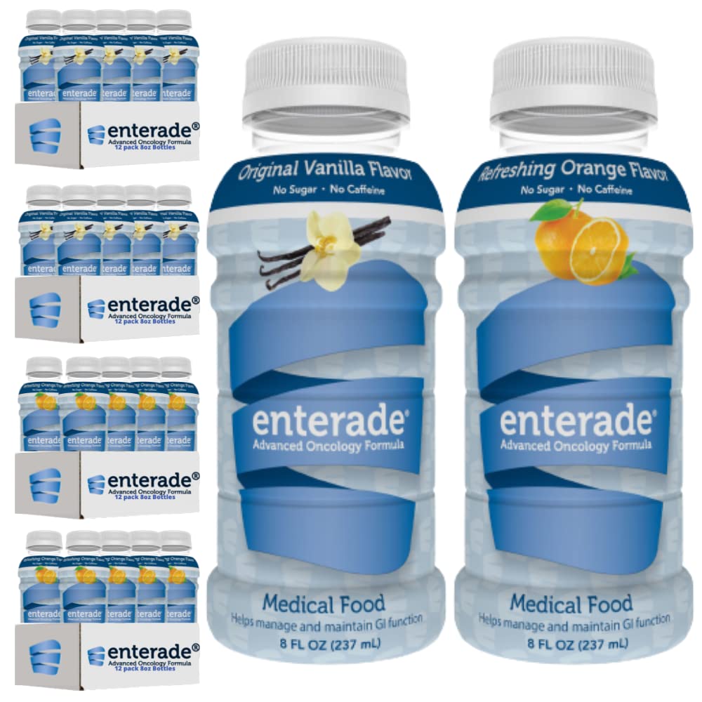 Enterade AO 48 Bottles - Orange & Vanilla Flavor Bundle (8oz x 24 Orange + 8oz x 24 Vanilla) | Clinically Formulated to Reduce GI Side Effects from Treatment | Ideal for Cancer Patients, Hydration Support & Digestive Comfort