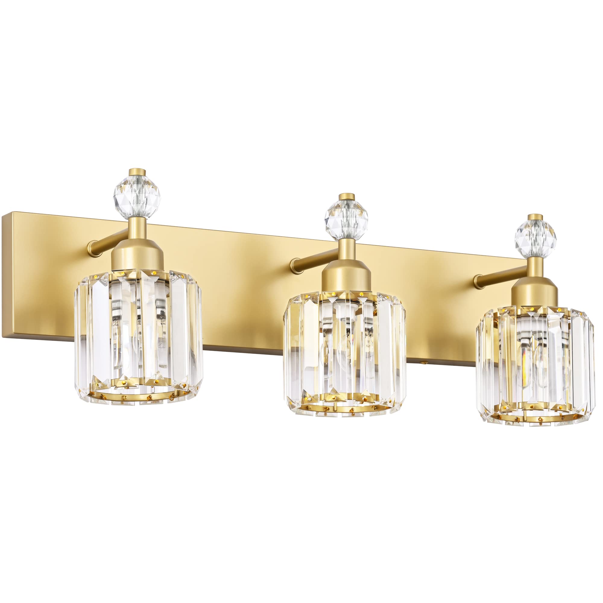 Modern Gold Crystal Bathroom Vanity Lights - 3 Light Fixture for Mirror, Elegant Lighting for Bathroom & Powder Room - Perfect for Makeup, Shaving & Home Decor