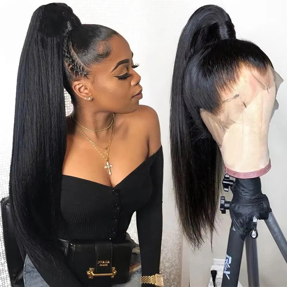 sdamey 360 Straight Lace Front Wig - 100% Human Hair HD Transparent Full Lace Wig for Women | 200% Density, Pre-Plucked with Baby Hair | 12A Brazilian Virgin Hair, Natural Color (16 Inches) | Perfect for Daily Wear, Cosplay, and Special Occasions