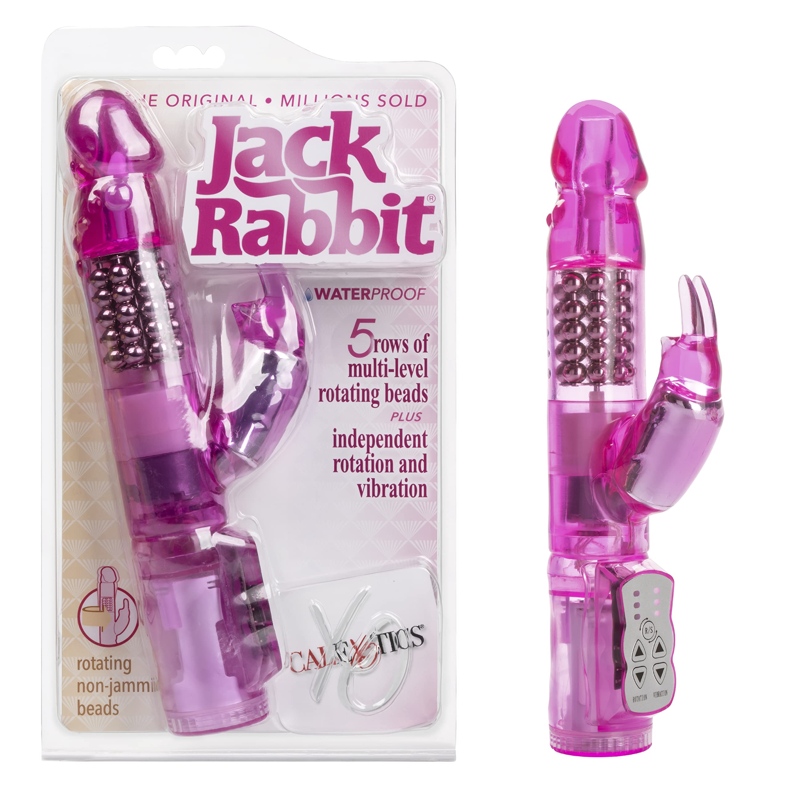 CalExotics Waterproof Jack Rabbit Vibrator - Rotating Shaft Rabbit Vibe for G Spot & Clitoral Stimulation - Adult Sex Toy for Couples & Solo Play - Pink - Perfect for Shower Use & Romantic Nights