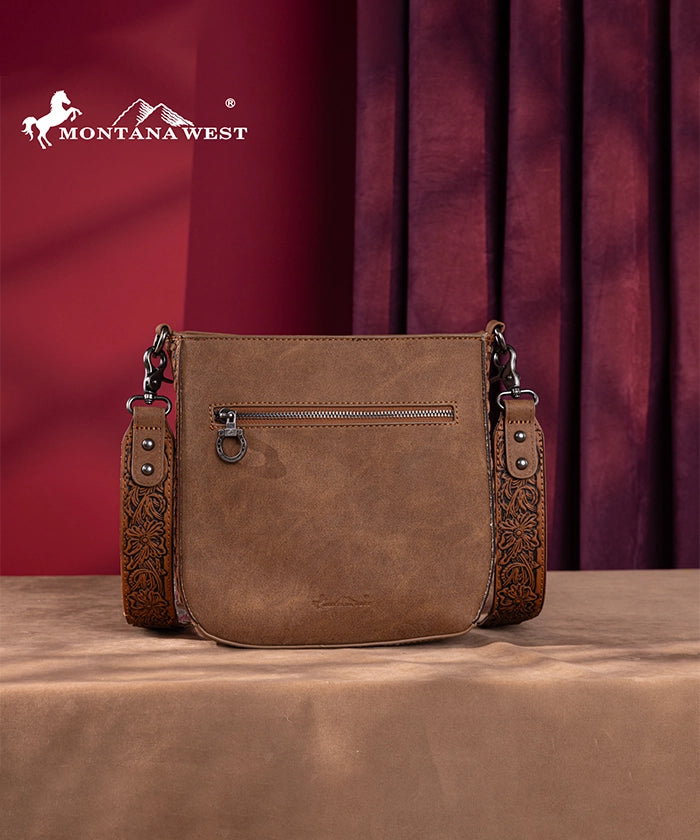 Montana West Genuine Leather Tooled Whipstitch Crossbody Purse for Women - Stylish Handbag for Everyday Use, Travel & Shopping