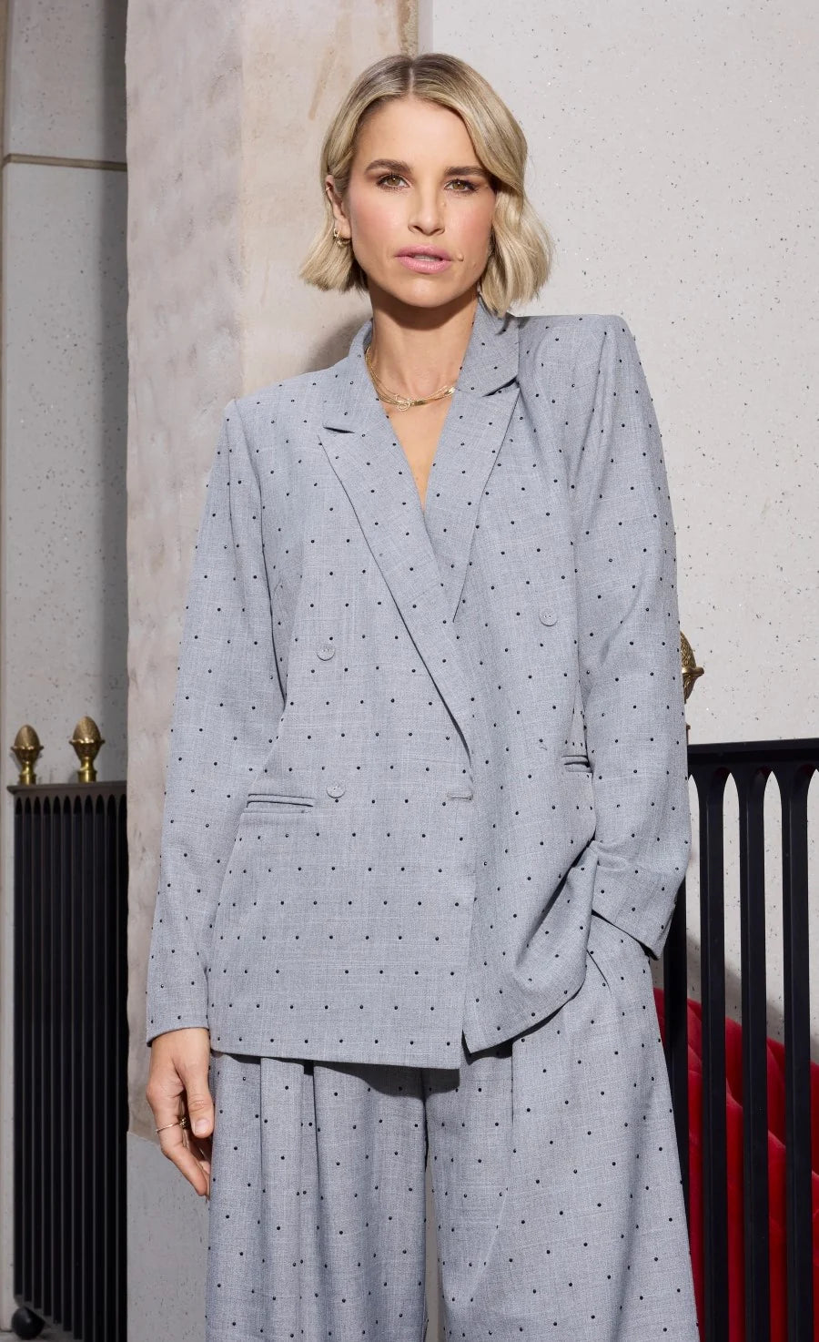 Gloria Diamante Blazer for Women - Grey & Black Slim Fit Business Jacket - Perfect for Office Wear, Business Meetings & Formal Events