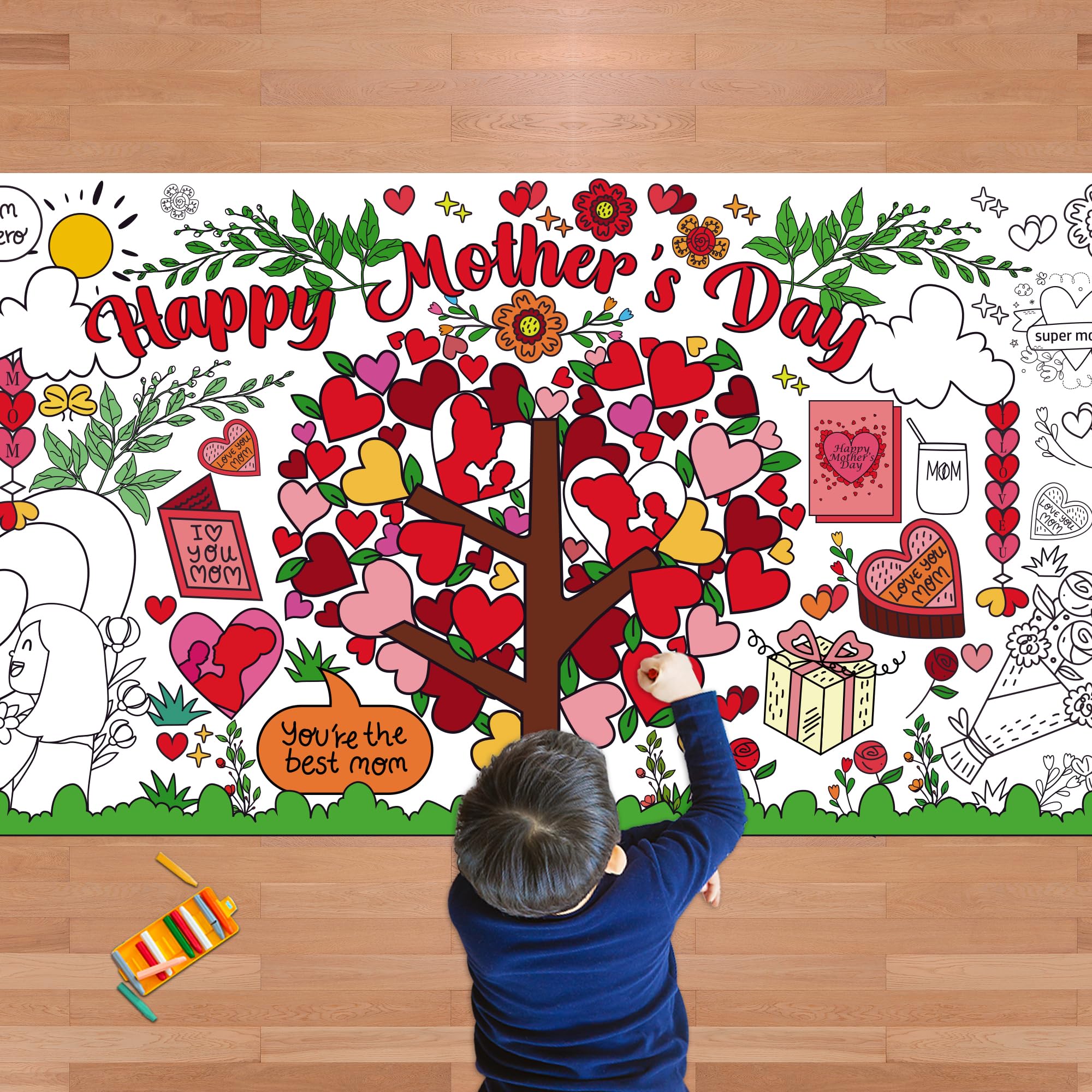 OHOME Giant Coloring Poster for Mother's Day - 30 x 72 Inches Tablecloth - Kids Classroom Crafts & DIY Gift from Daughter or Son - Happy Mother's Day Decorations - Perfect for Family Activities, Party Decor, and Creative Playtime