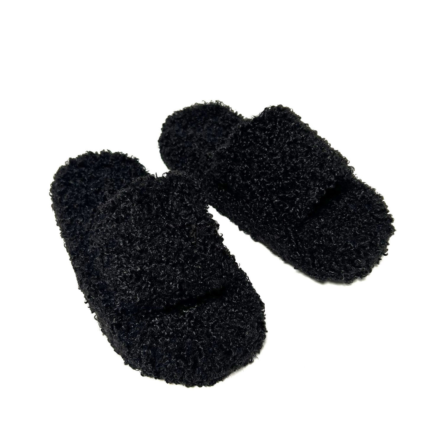 FLOOF Women's Cozy Shaggy Sherpa Slippers - Soft Indoor House Shoes for Winter Warmth & Comfort (Black) | Perfect for Lounging at Home, Relaxing by the Fireplace