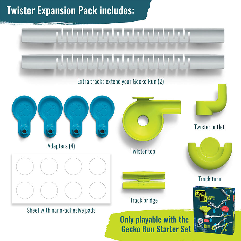 Gecko Run Marble Run Twister Expansion Pack - STEM Educational Toy for Kids - Fun Building Blocks for Creative Play at Home or School