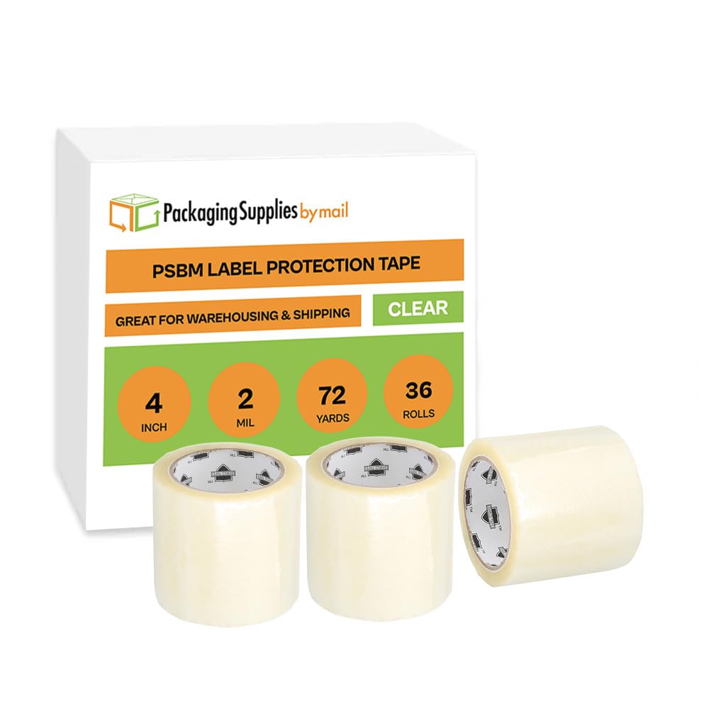 PSBM 4 Inch x 72 Yards Clear Packing Tape - 36 Pack (2 Mil Thick) | Heavy Duty Packaging Tape for Shipping, Moving & Storage | Perfect for Box Sealing, Warehouse Use & E-commerce Shipping
