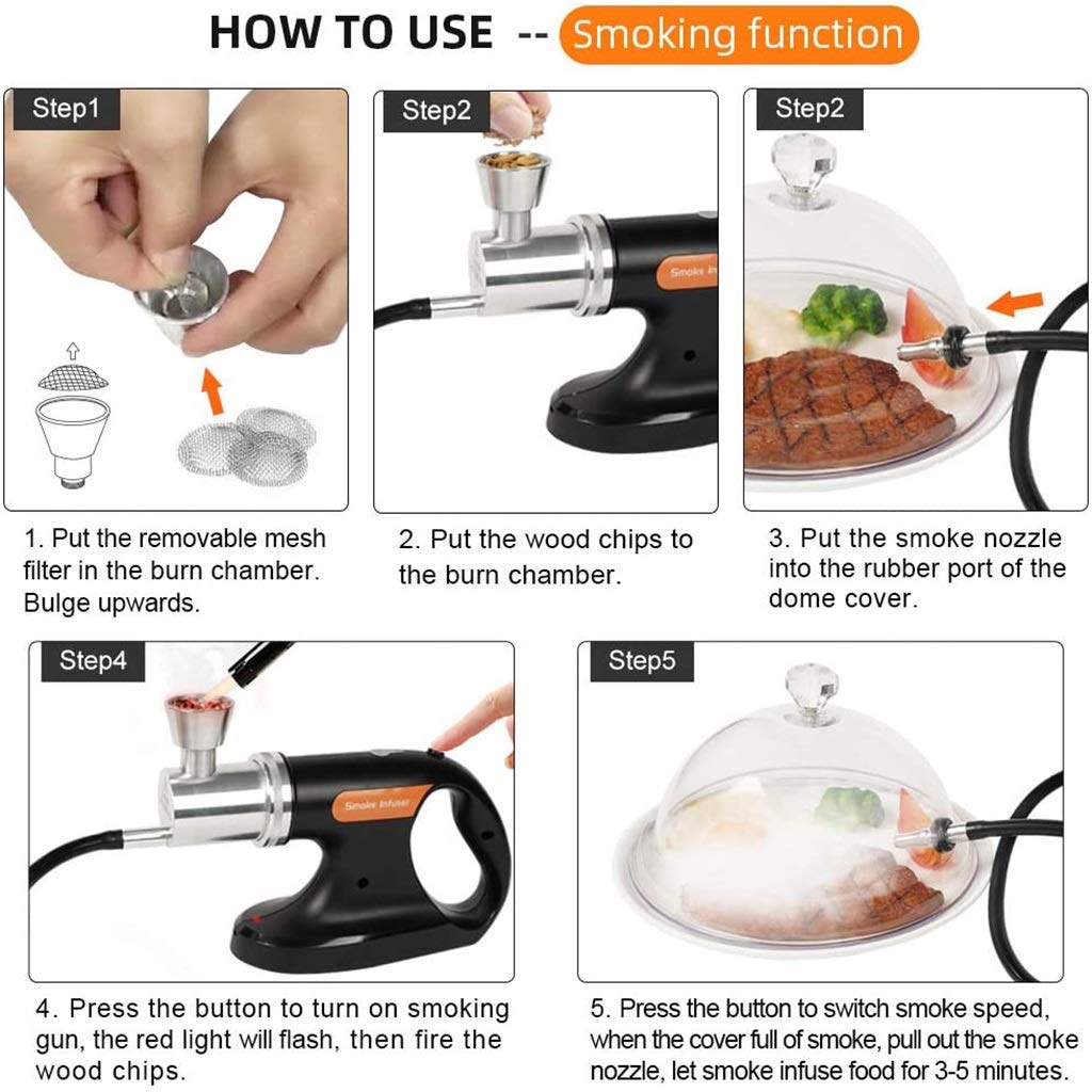 USB Electric Cold Smoking Gun - Portable Handheld Smoke Infuser for Cocktails, Whiskey, BBQ, Meat & Pizza | Indoor/Outdoor Cooking & Food Flavoring Tool | Perfect for Home Bars, Camping & Gourmet Dining