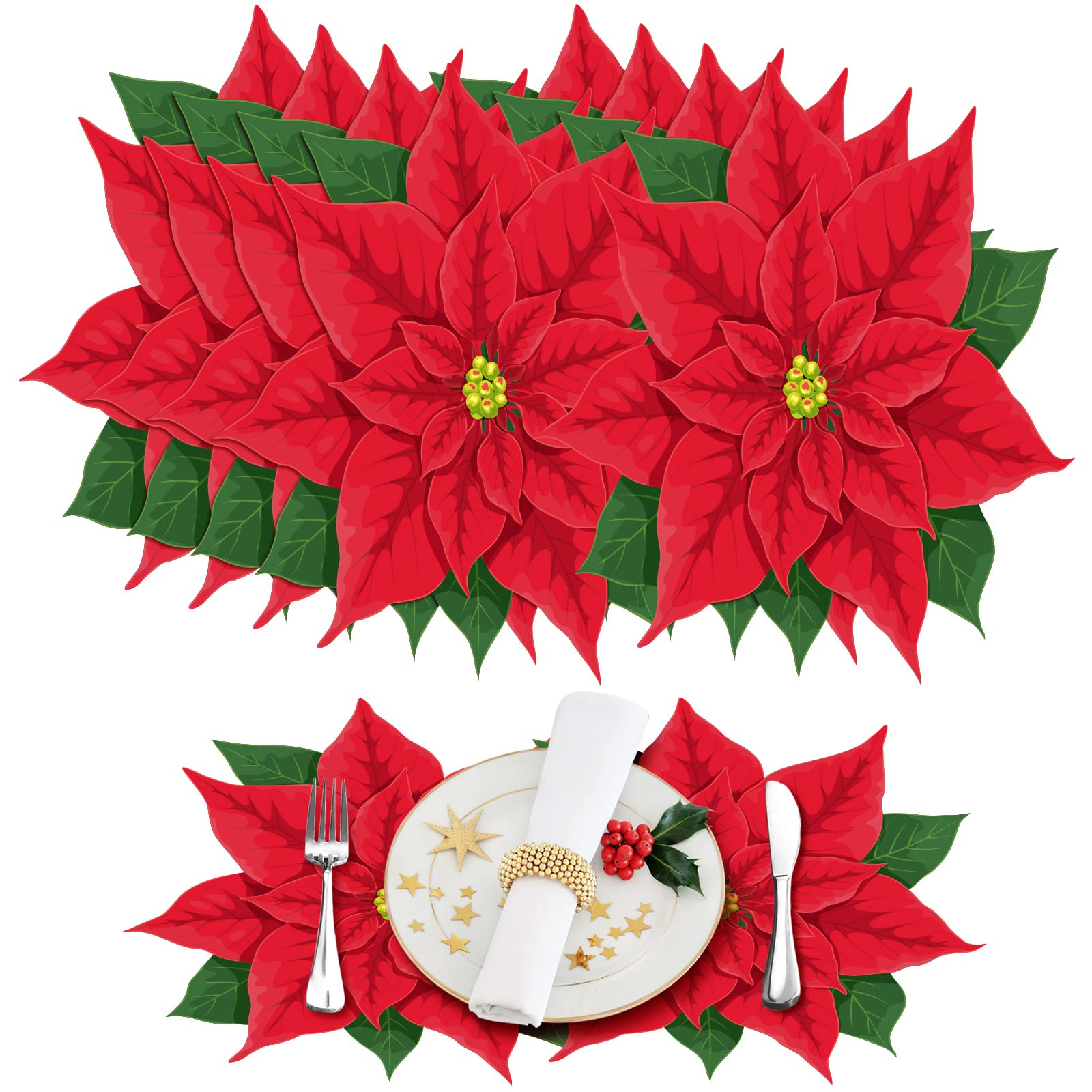36-Piece Christmas Paper Placemats Set - Holiday Poinsettia & Snowman Designs for Festive Table Decor | Perfect for Christmas Dinner, Party, and Home Decoration