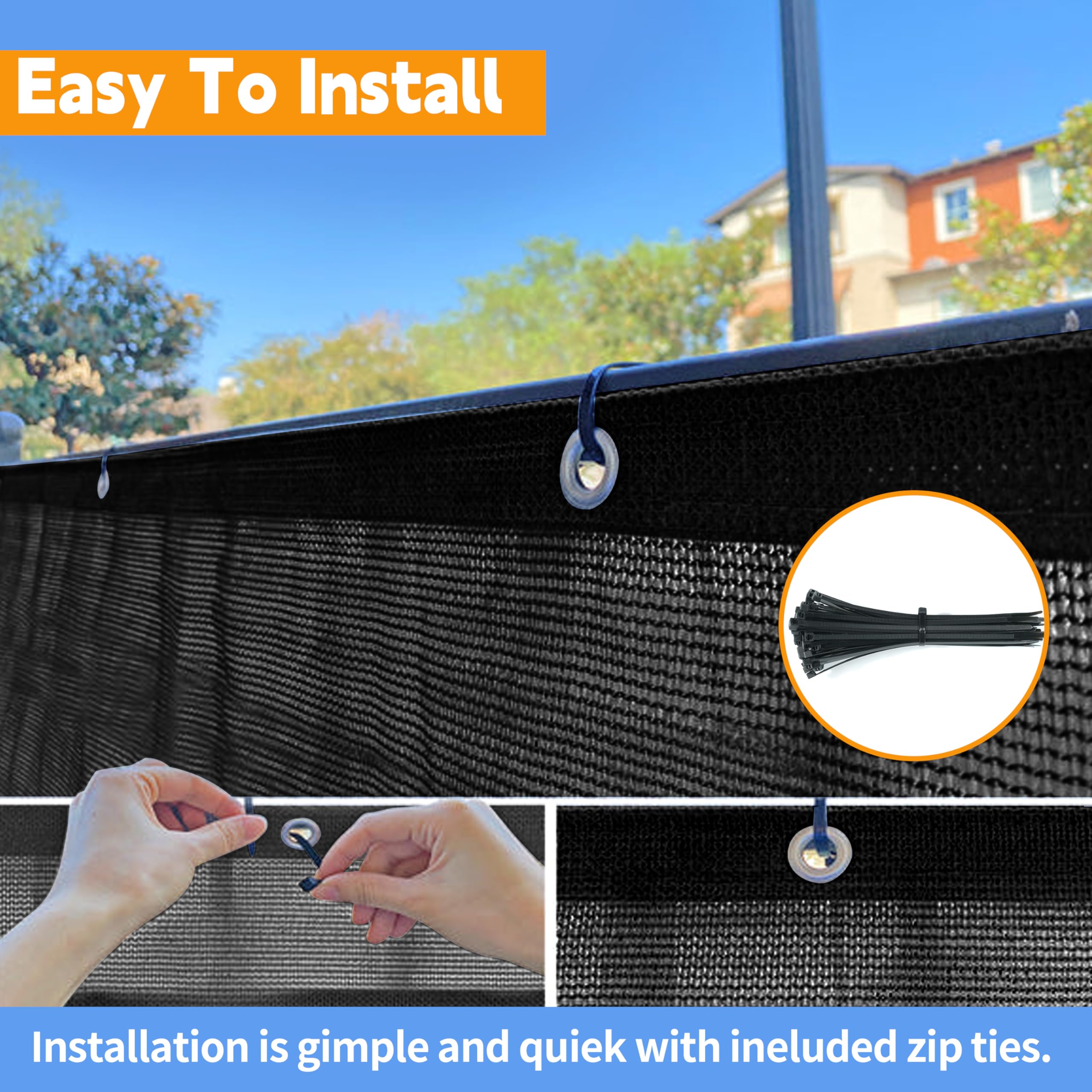 90% Privacy Screen Mesh Tarp - 3' x 20' Heavy Duty Black Fence Covering with Grommets - Sun Shade for Patio, Garden, Backyard & Outdoor Use - Perfect for Privacy, Wind Protection and UV Blocking