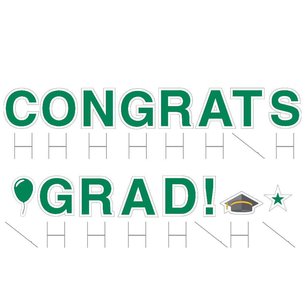 Vispronet Graduation Yard Sign with Stakes - 18 Inch Tall Weatherproof Letters - Durable Steel Stakes for High School & College Grad Decor - Perfect for Lawn, Garden & Outdoor Graduation Celebrations (Green)