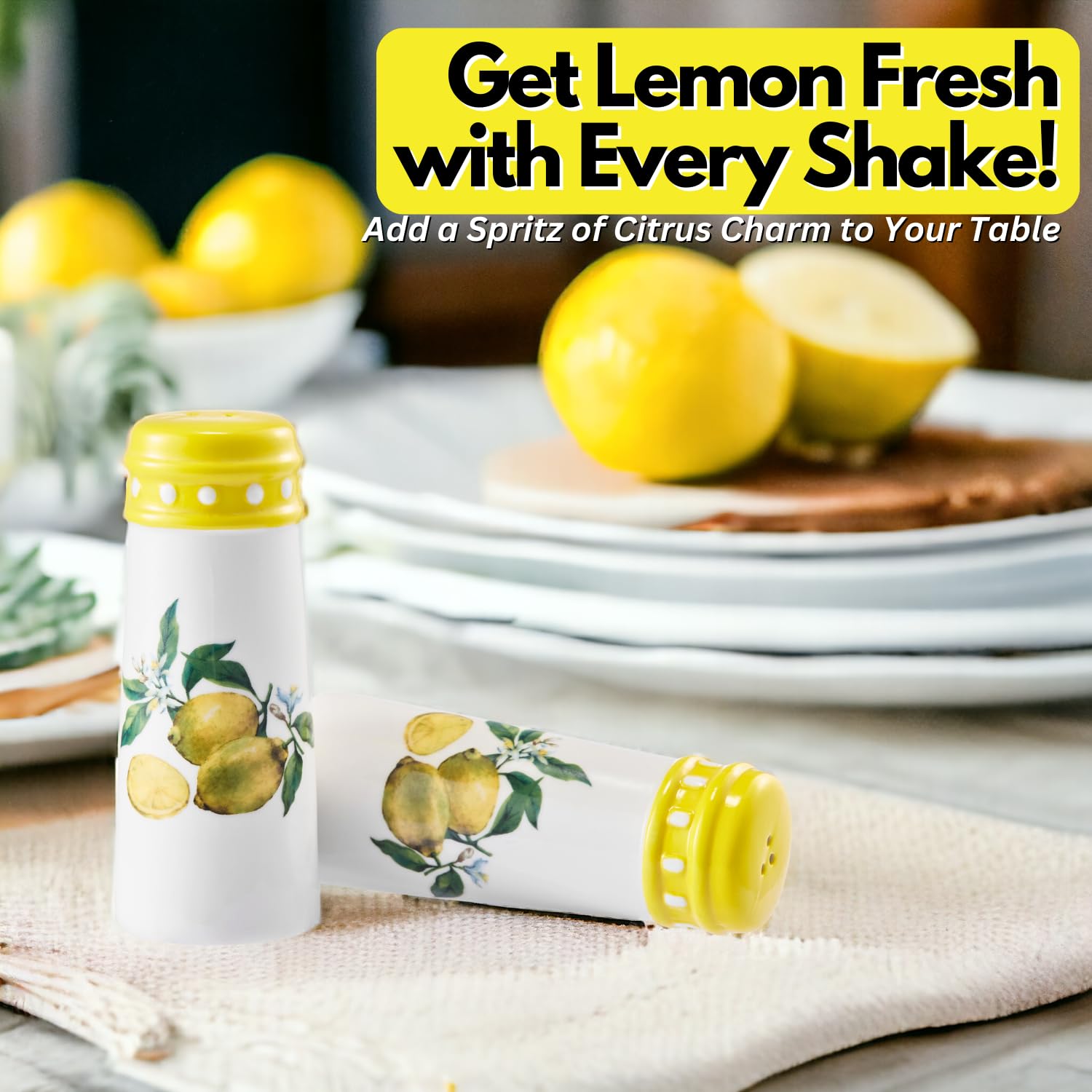 Lemon Salt and Pepper Shakers Set - Farmhouse Kitchen Decor, Cute Lemon-Shaped Seasoning Dispensers for Cooking & Dining - Perfect Lime Collectible Gift for Mother's Day, Housewarming, or Kitchen Upgrade