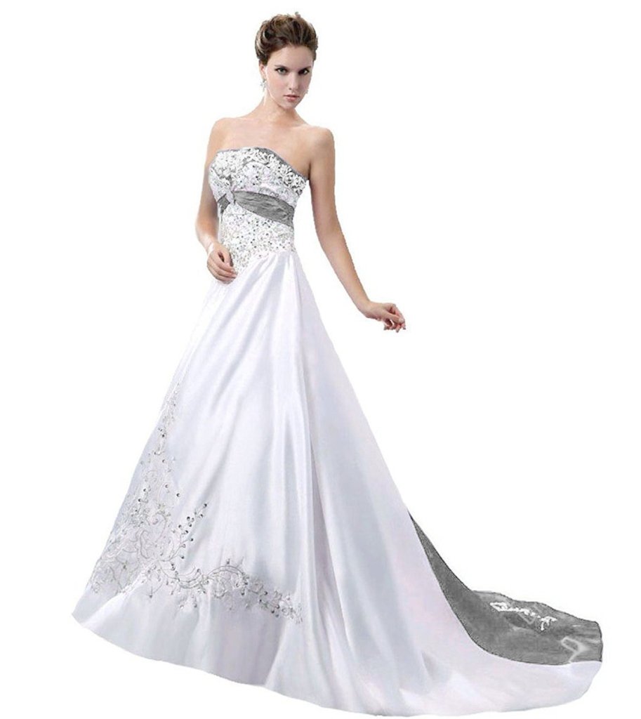 Elegant Satin Embroidery Wedding Dress for Women with Cathedral Train - Perfect for Bridal Ceremonies, Formal Events & Romantic Photos