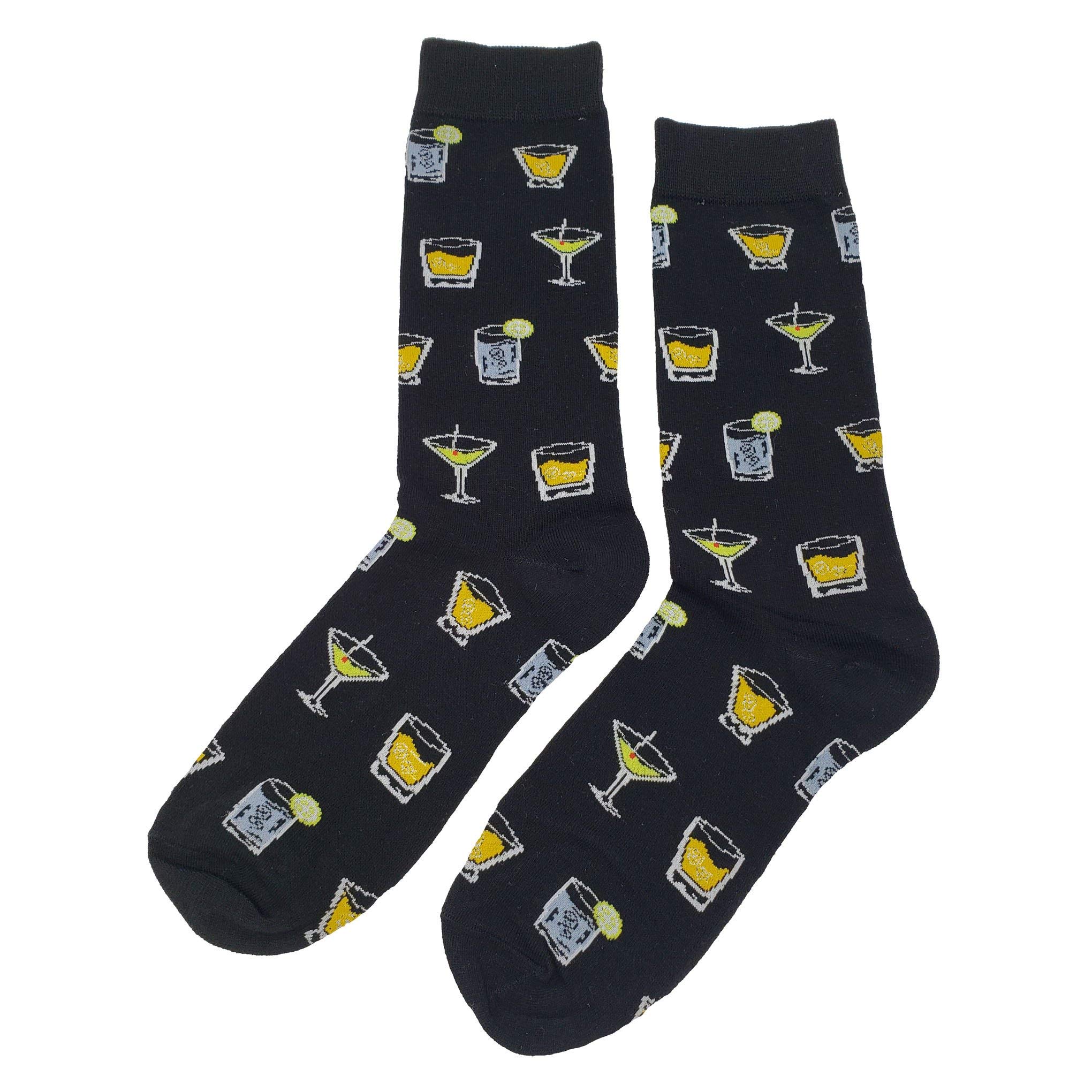 Funny Martini & Drink Design Men's Novelty Socks - Colorful Cotton Crew Socks Size 8-12 - Crazy Funky Fancy Gift Socks for Him - Perfect for Cocktail Parties, Gifts & Casual Wear