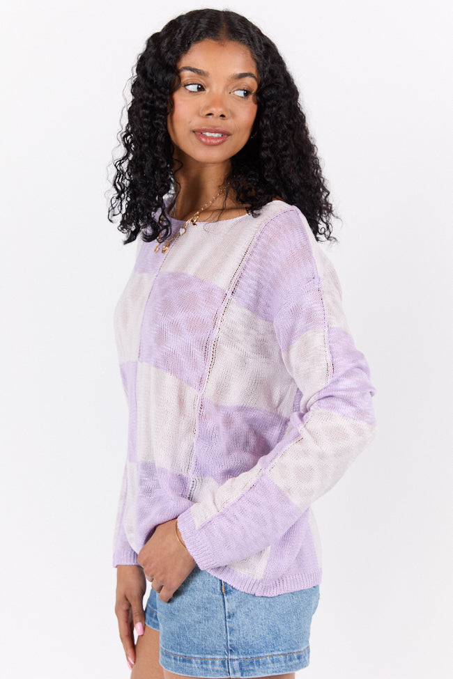 Stylish Purple Checkered Sweater for Women | Soft Knit Pullover | Perfect for Fall & Winter Fashion | Office Wear & Casual Outfits