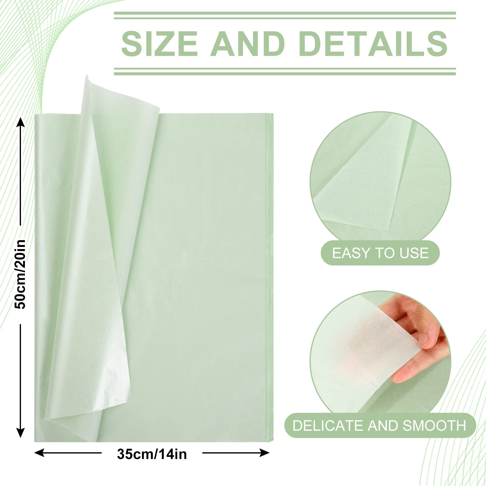 Whaline Bulk 100 Sheets Green Metallic Tissue Paper - Eco-Friendly Gift Wrapping Paper for DIY Crafts, Weddings, Birthdays, Baby Showers | Perfect for Party Decorations, Arts & Crafts, Gift Bags, and Floral Arrangements