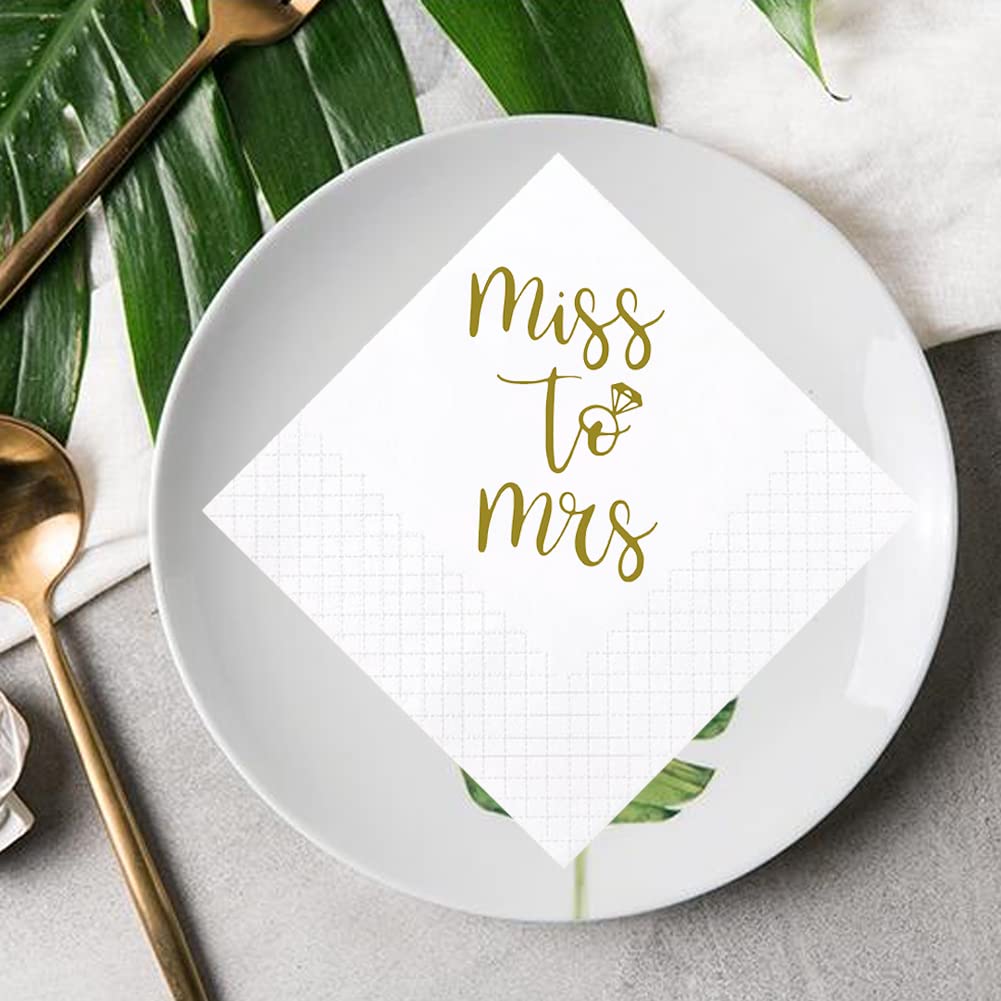 100-Pack Gold 'Miss to Mrs' Bridal Shower Cocktail Napkins | 2-Ply 5x5 Inch Disposable Paper Napkins for Wedding, Engagement & Bachelorette Parties | Perfect for Table Decorations, Drink Servings & Guest Favors