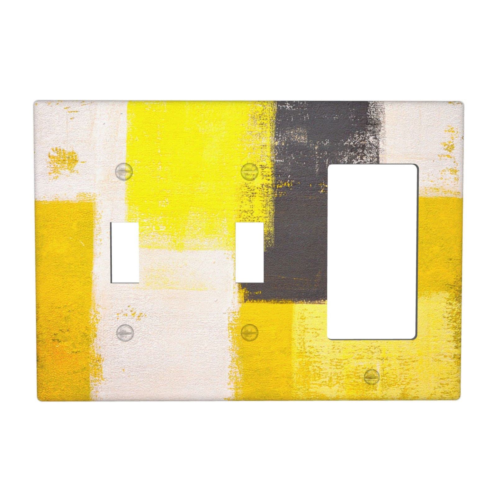 Abstract Yellow Light Switch Cover - Decorative 3 Gang Double Toggle Rocker Wall Plate - Funny Faceplate (4.5