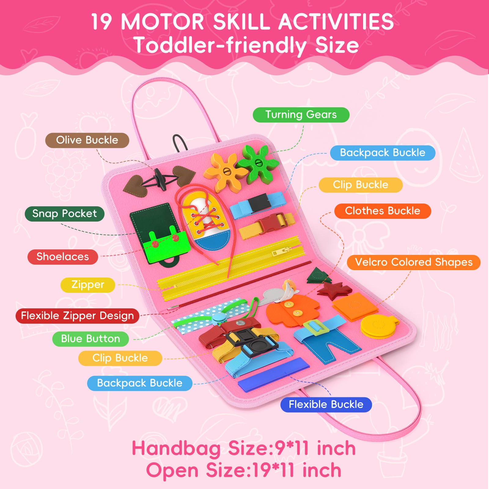 Montessori Busy Board Travel Toys for Toddlers 1-4 Years Old - Educational Learning Activity Toy for Preschool Girls & Boys - Perfect Birthday Gift for 2 3 4 Year Olds (Pink Mermaid Design) - Great for Airplane Travel, Car Rides & Quiet Playtime at Home
