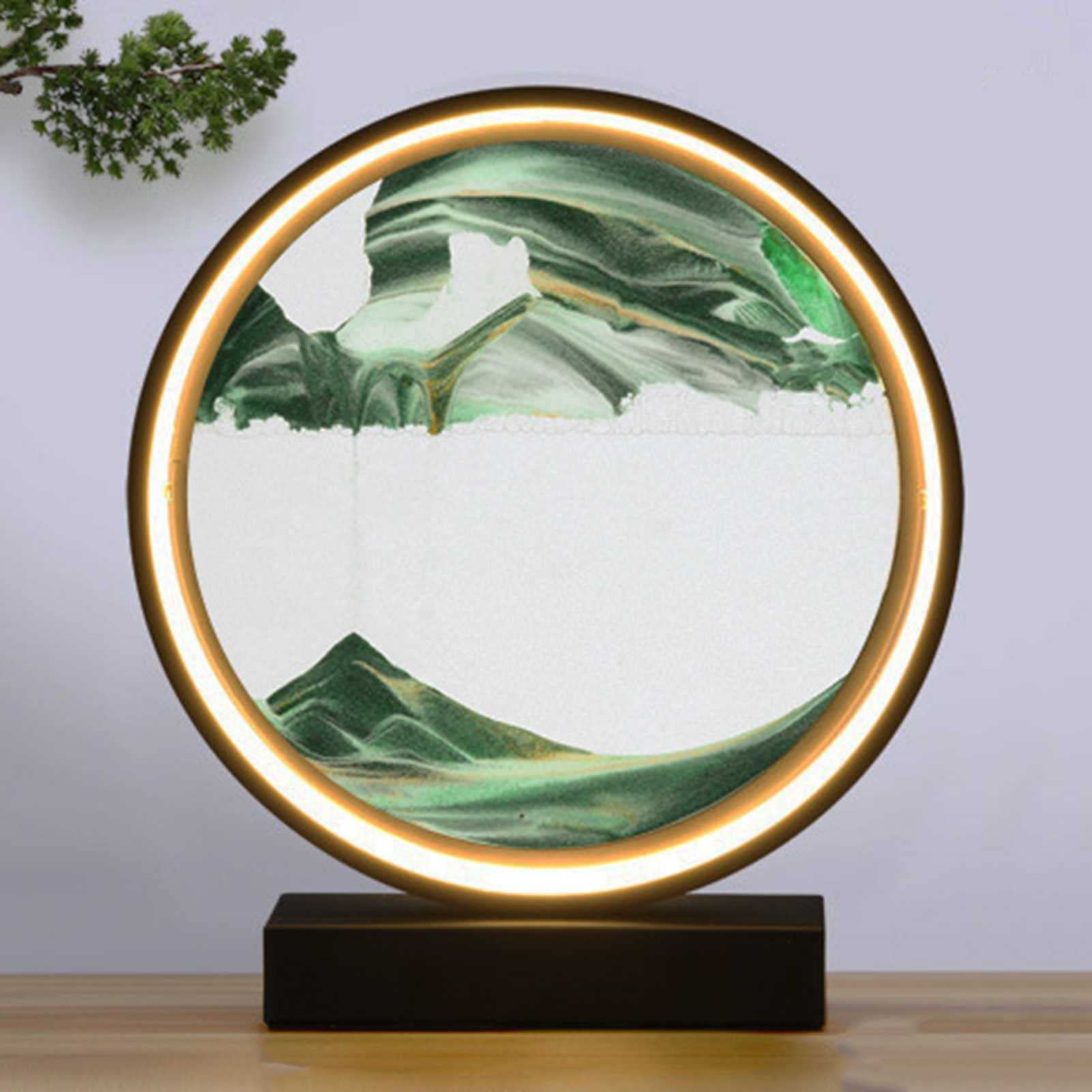 WENCY LED Flowing Sand Art Painting - 3D Deep Sea Sandscape in Round Glass Frame, Moving Sand Display for Home & Office Decor, Creative Gift for Adults & Kids | Relaxing Desk Toy for Stress Relief & Meditation