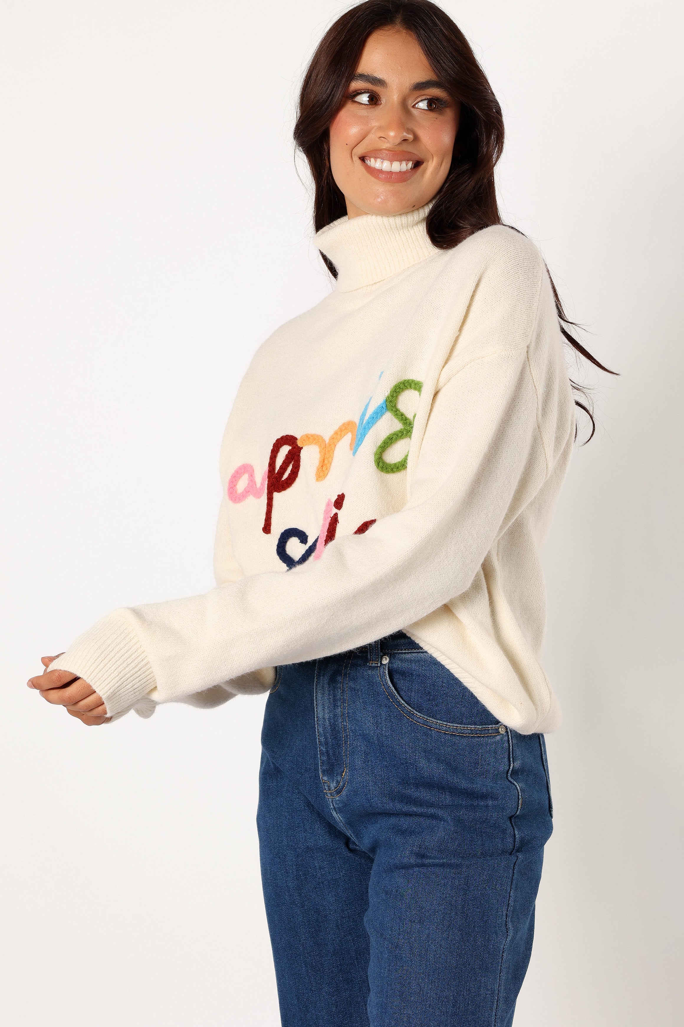 Women's Apres Ski Turtleneck Knit Sweater - Cozy Winter Pullover for Skiing & Snowboarding - Off White | Perfect for Après-Ski, Mountain Getaways & Cold Weather Fashion