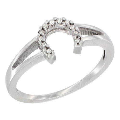 14K White Gold Diamond Horseshoe Ring for Women - 1/4 Inch Wide, Size 5-10 - Elegant Jewelry Gift for Birthday, Anniversary & Good Luck Charm
