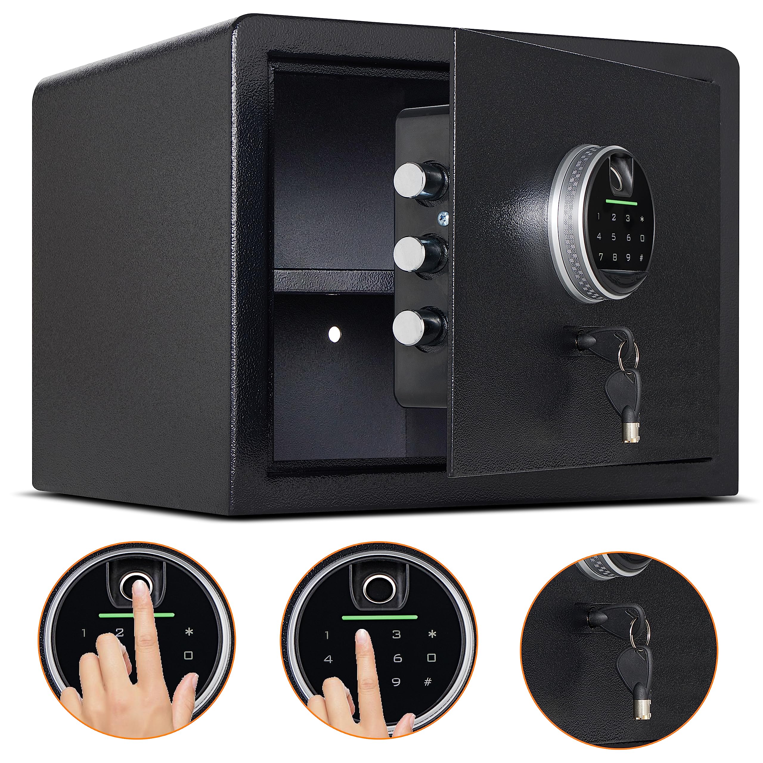 Biometric Digital Security Home Safe Box - Fingerprint Safe for Personal Use, 1.2 Cubic Feet Small Safe for Cash, Jewelry, Valuables & Gun Storage | Perfect for Bedroom, Office & Travel Security (No Fireproof Bag)