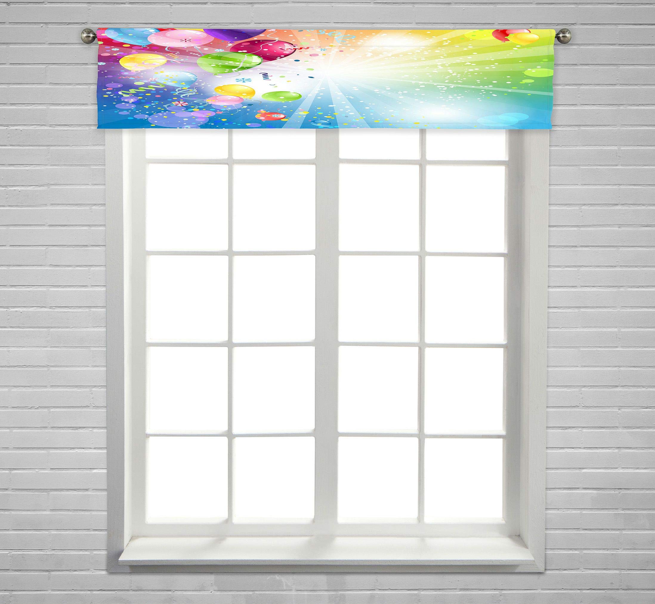 ABPHQTO Holiday Balloons Window Curtain Valance - 54x12 Inch Rod Pocket for Christmas Decorations - Perfect for Living Room, Bedroom & Party Decor