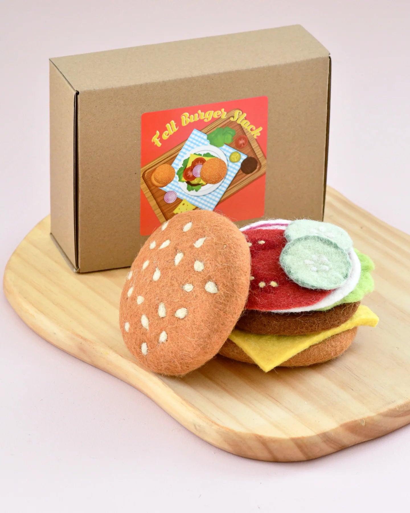 Burger Stack Play Set - Felt Play Food for Kids - Pretend Play Kitchen Toys for Toddlers - Perfect for Role Play & Learning Fun