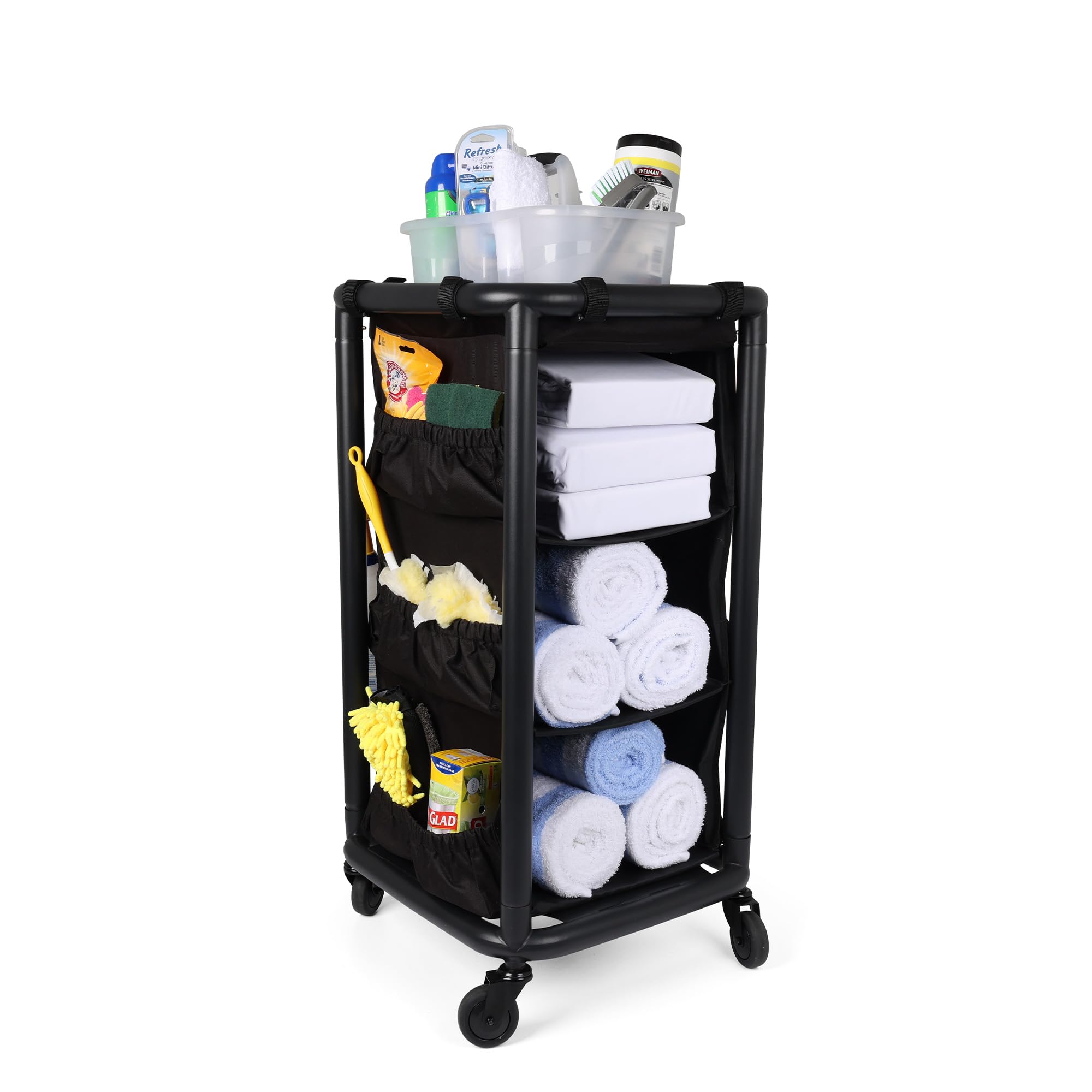 Mobile Maintenance Cart with Rolling Wheels - Compact Steel Frame & Black Tool Bag - Matte Black Finish for Home Garage, Workshop & Professional Use