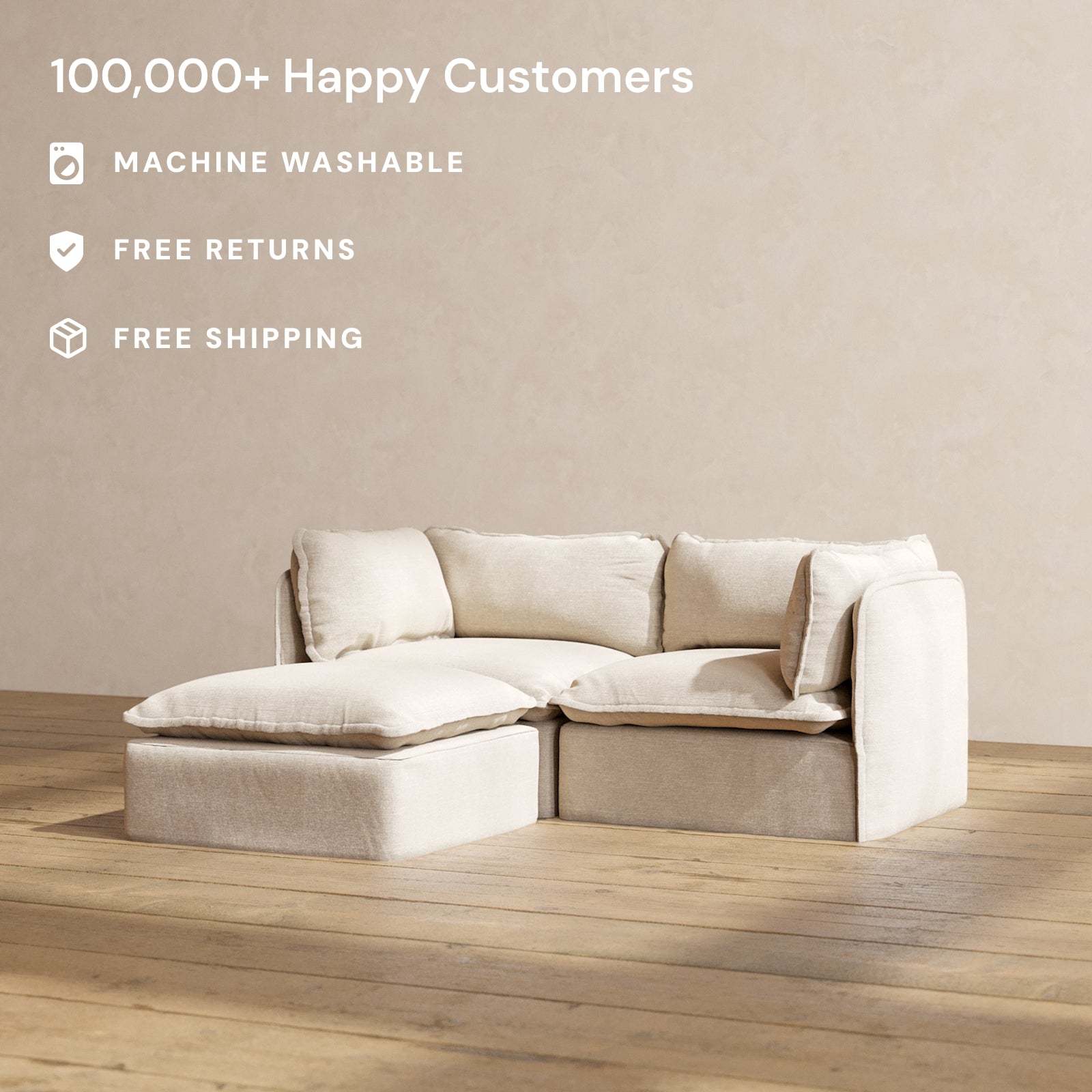 Premium Modular Performance 2-Seater Sectional Sofa in Soft Oat Fabric | Luxe Blend for Modern Living Rooms & Cozy Spaces | Perfect for Small Apartments, Studios & Entertainment Areas