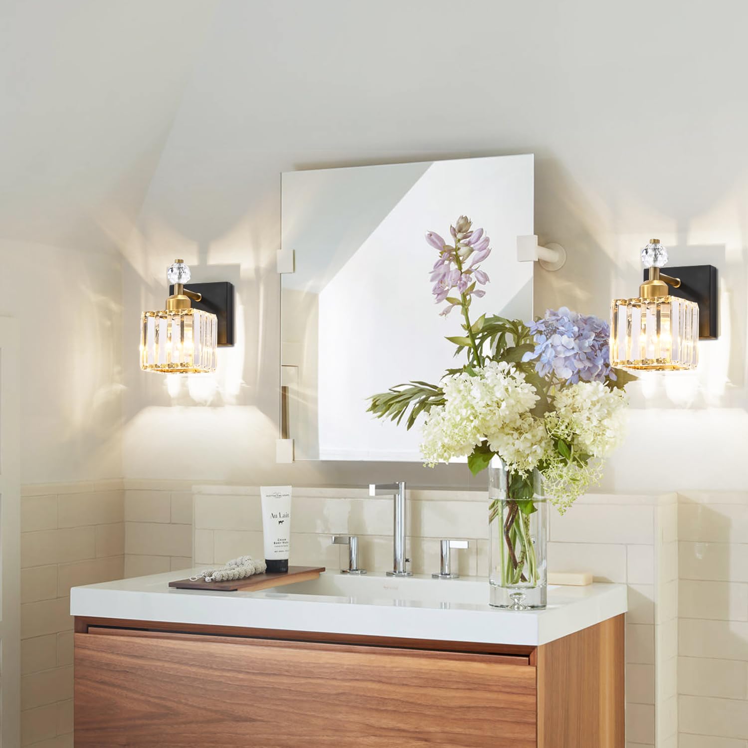 Modern Crystal Bathroom Vanity Light - Black Wall Lamp for Bathroom Mirror Lighting