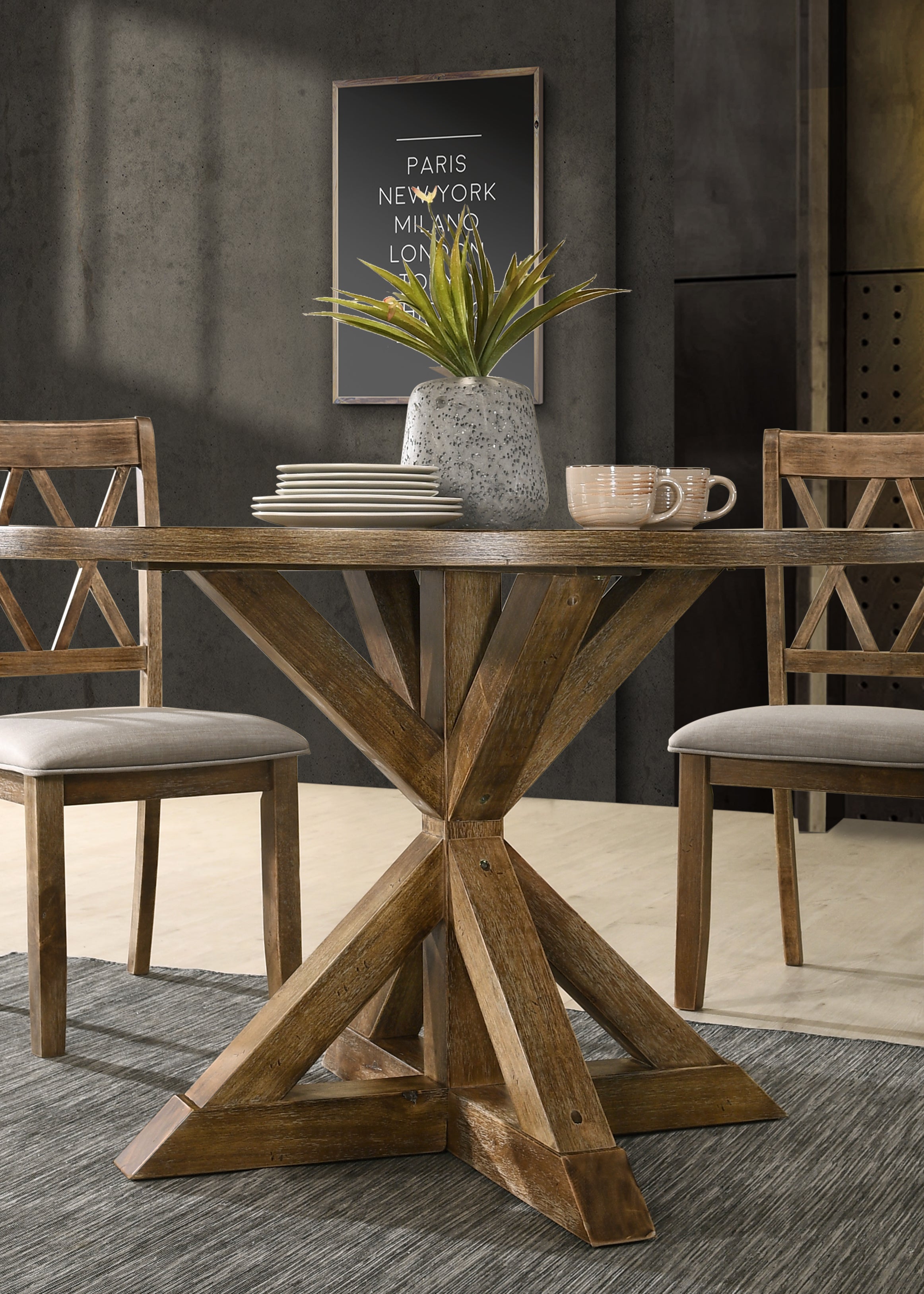 Roundhill Furniture Windvale Cross Buck Base Dining Table - Solid Wood Farmhouse Style Dining Table for Kitchen, Dining Room & Outdoor Entertaining