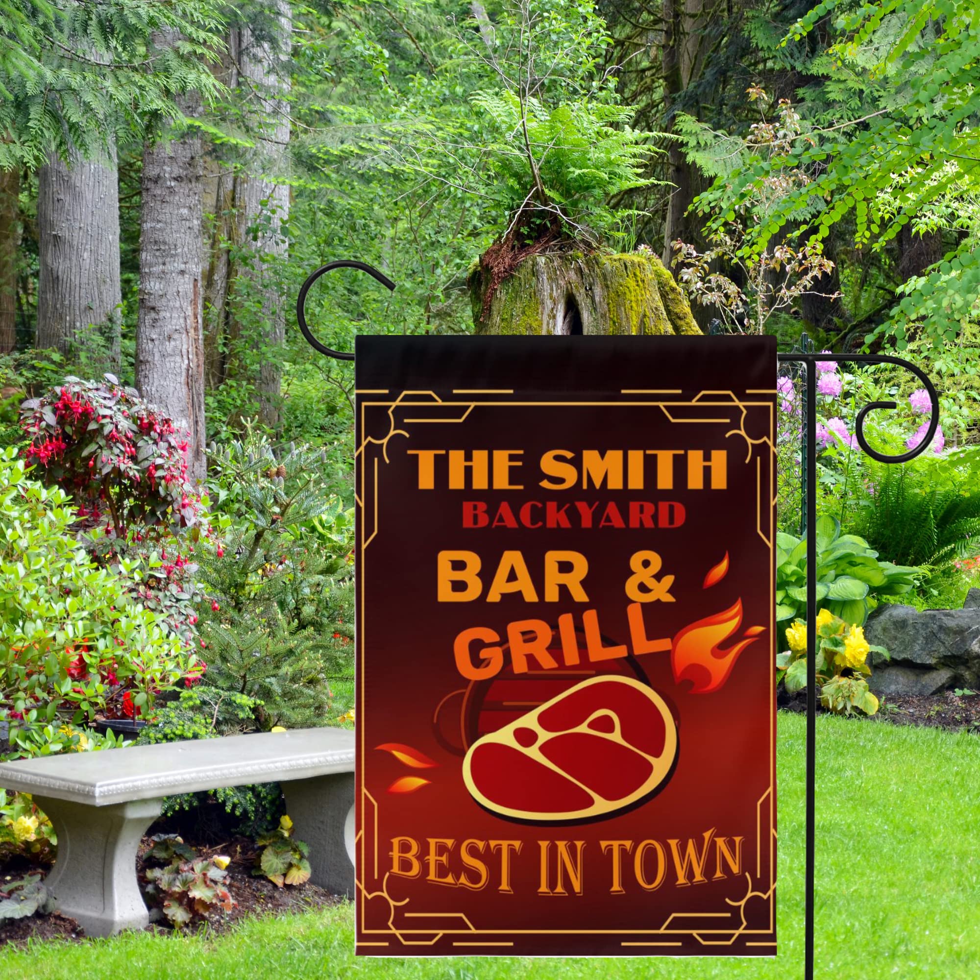 Custom Personalized Bar & Grill Camping Yard Flag - Unique Steak Housewarming Gift, Garden Lawn & Campsite Decoration for Girlfriend | Perfect for Outdoor BBQs, Tailgating & Backyard Parties