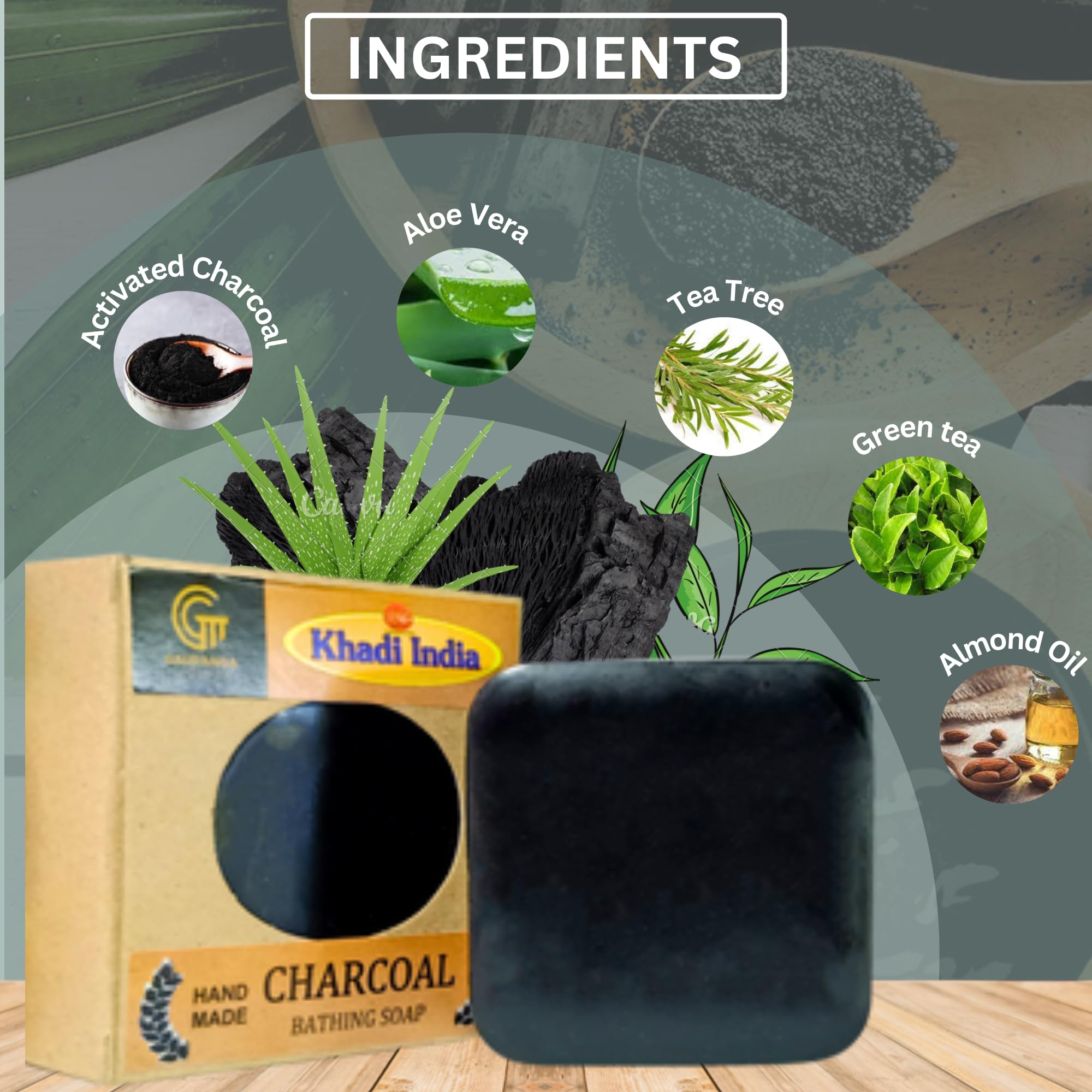 Khadi Activated Bamboo Charcoal Soap - 150g (Pack of 2) | Natural Tea Tree Oil Face & Body Soap for Acne, Dark Spots & Anti-Aging | Deep Detox, Oil Control & Skin Brightening | Handmade Premium Soap for Men & Women | Perfect for Daily Skincare Routine & Spa Treatments