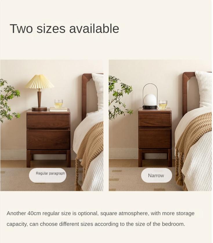 Premium Black Walnut & Ash Solid Wood Nightstand - Stylish Bedside Storage Table for Bedroom, Living Room, or Office