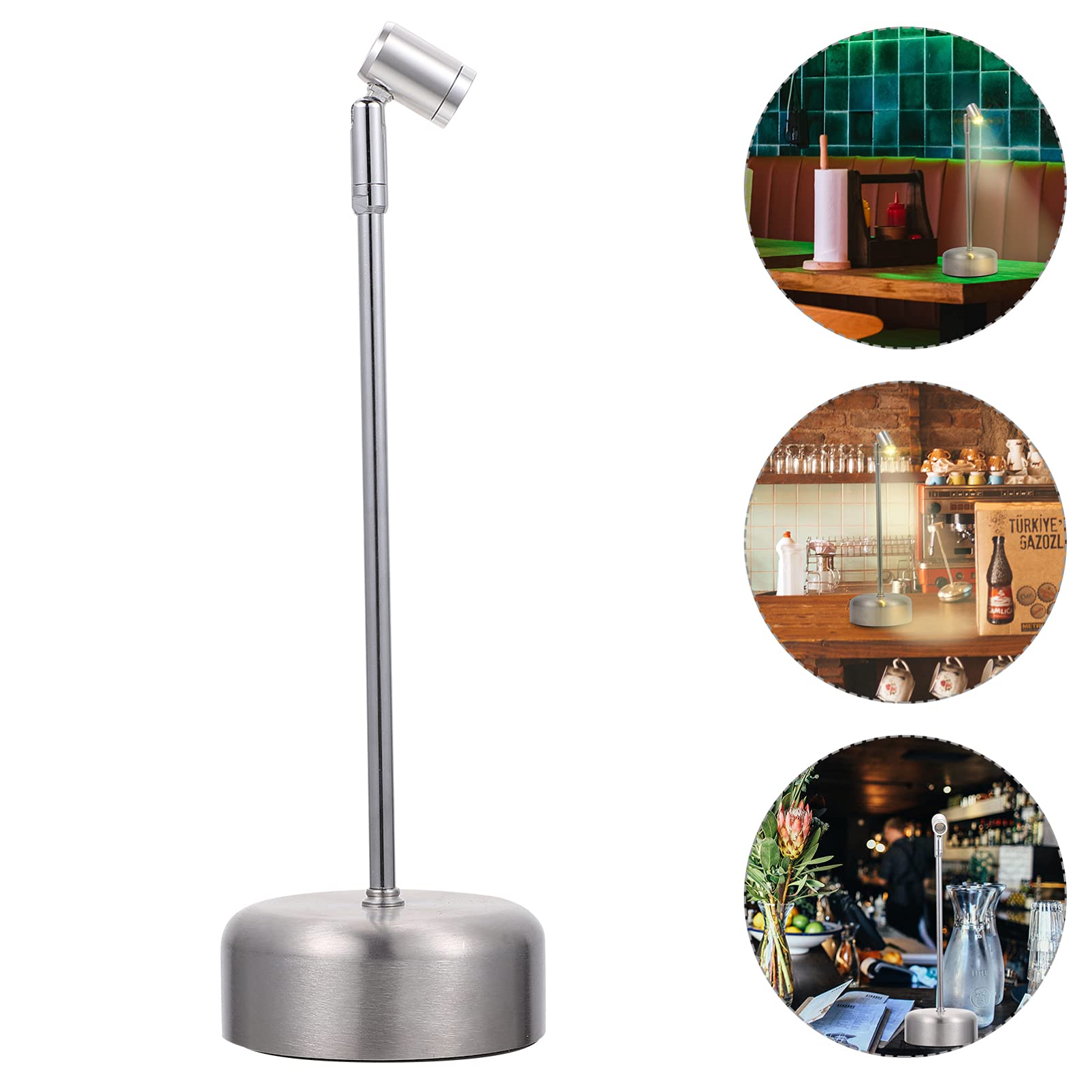 HEALLILY Rechargeable LED Desk Lamp with Adjustable Brightness - Eye Protection Table Light for Coffee Shop, Bar, Restaurant, Kitchen & Home Office - Silver Modern Atmosphere Lighting for Reading, Studying and Night Use