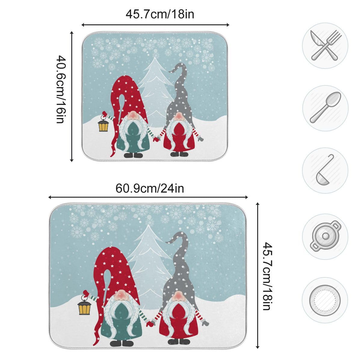Christmas Happy Gnomes Dish Drying Mat - 18