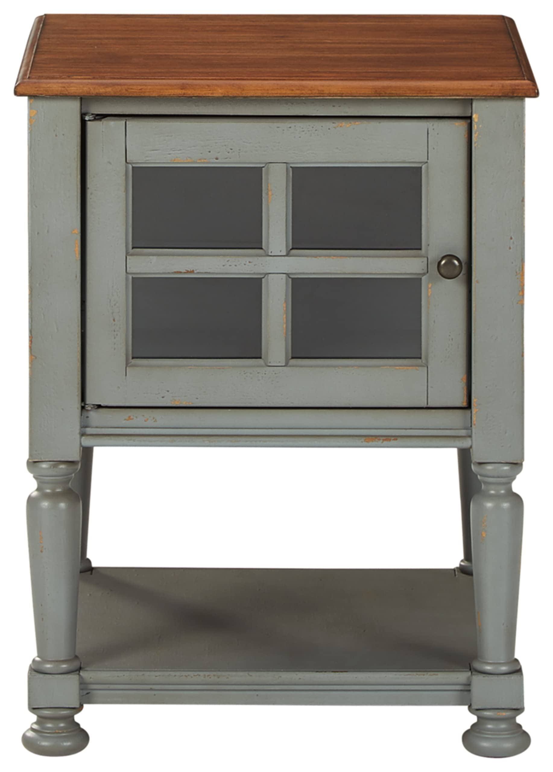 Signature Design by Ashley Mirimyn Farmhouse Accent Cabinet End Table - Gray & Brown Wood Nightstand for Living Room, Bedroom & Entryway Storage