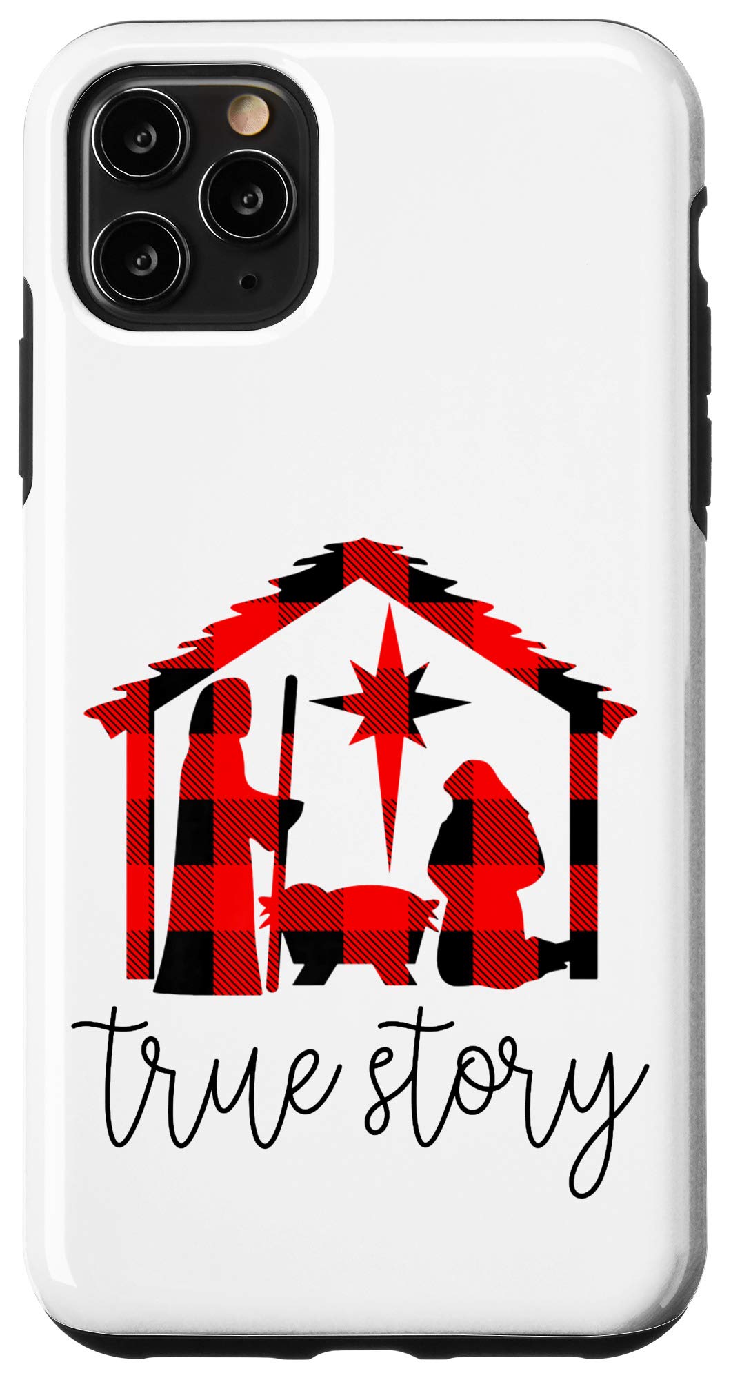 iPhone 11 Pro Max Christmas Buffalo Plaid Phone Case - Durable Protective Cover with Nativity Scene Design for Holiday Gift & Winter Season Use