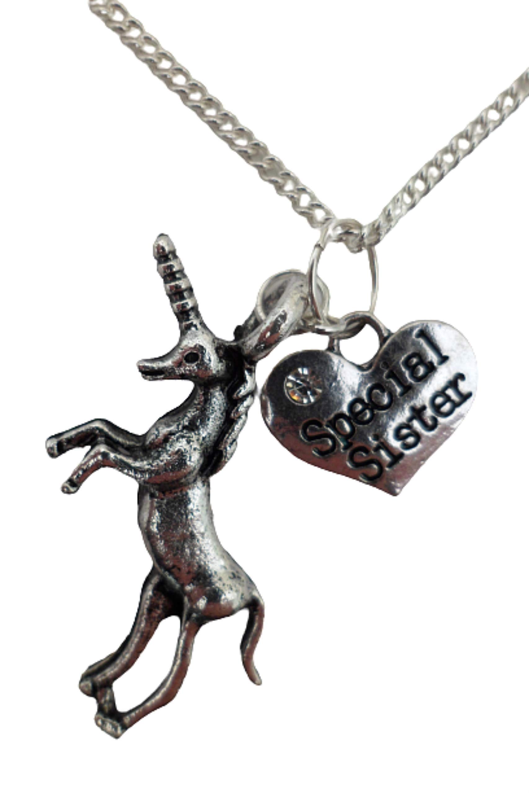 Silver Heart Gem Unicorn Pendant Necklace for Sister Gift