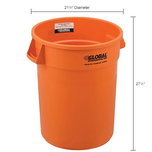 32 Gallon Heavy Duty Plastic Trash Can - Commercial Grade Bright Orange Waste Bin for Office, Warehouse & Outdoor Use - No Lid Included