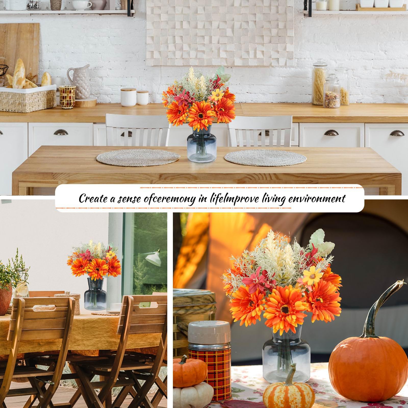 Artificial Fall Flowers in Vase - Seasonal Fake Floral Arrangement Centerpiece for Tables, Kitchen & Coffee Table Decor | Perfect for Thanksgiving, Autumn Home Decor & Seasonal Party Decoration