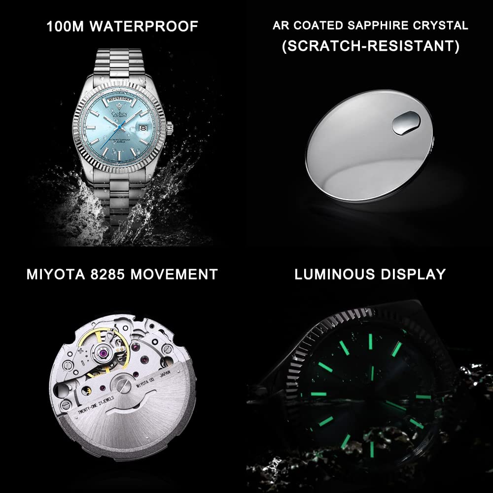 CADISEN Men's Automatic Watch - Sapphire Crystal Luxury Mechanical Wristwatch, Stainless Steel Waterproof Dress Watch for Business & Casual Wear | Perfect for Office, Dating & Formal Events