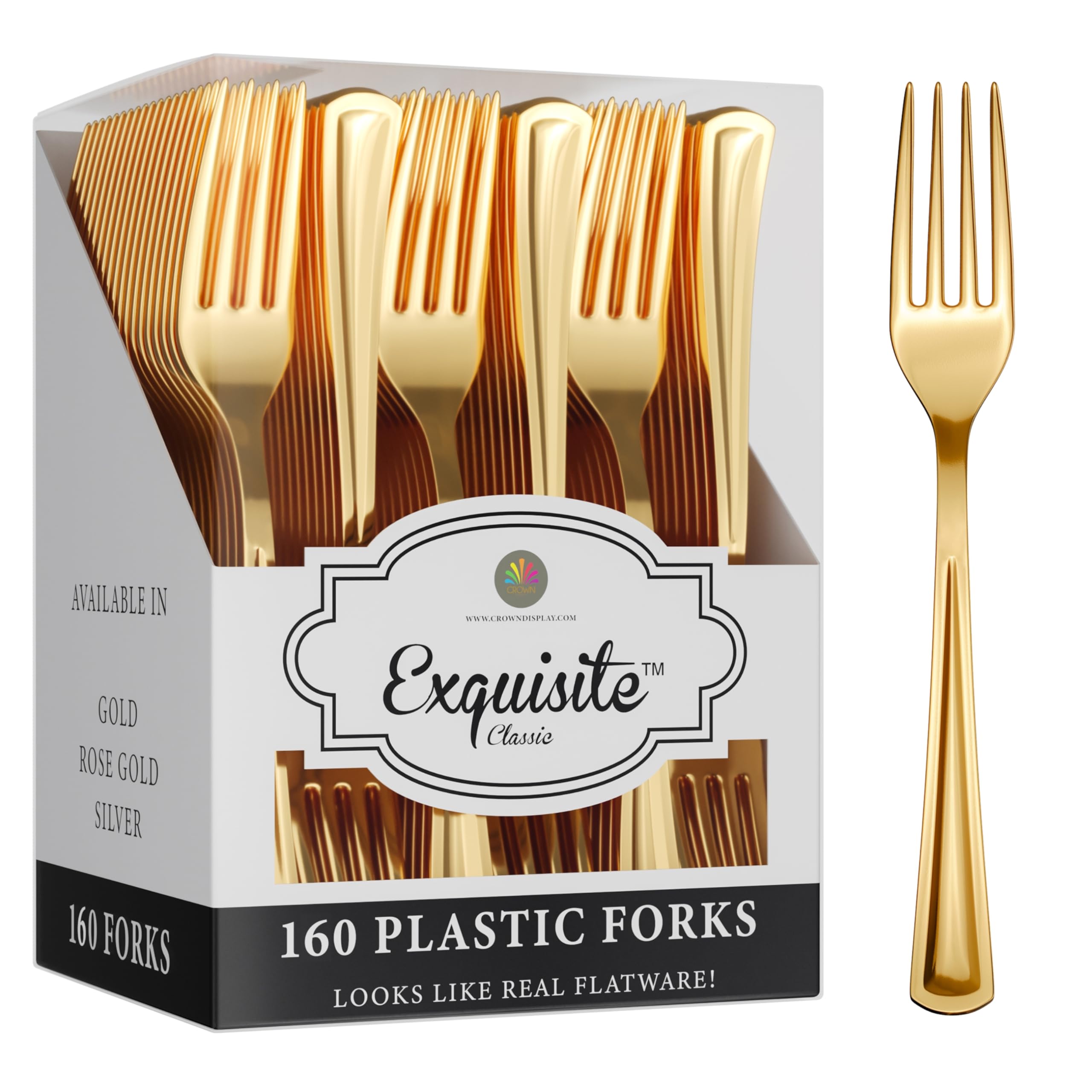 160-Pack Heavy Duty Gold Plastic Forks - Premium Disposable Silverware for Catering, Parties, Weddings, BBQs & Outdoor Events - Elegant & Durable Cutlery for Any Occasion