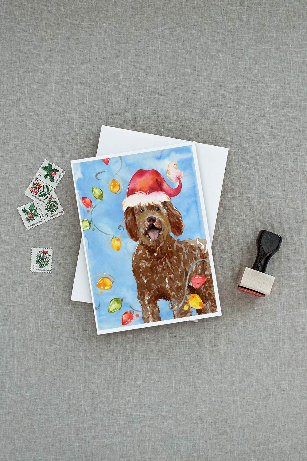 Christmas Lights Labradoodle Greeting Cards - Pack of 8 Blank A7 (5x7) Note Cards with Envelopes | Whimsical Holiday Stationery for Christmas Wishes, Thank You Notes & Festive Correspondence