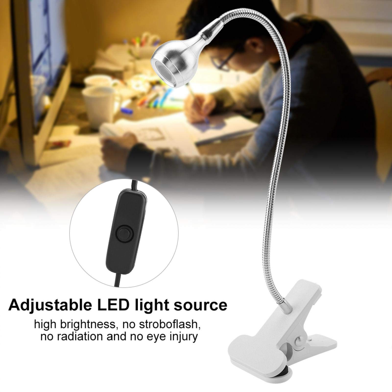 USB LED Gooseneck Desk Lamp with Clip - Adjustable Eye-Caring Reading Light for Home, Office & Study (Silver Warm White) | Perfect for Night Reading, Computer Work & Bedside Lighting