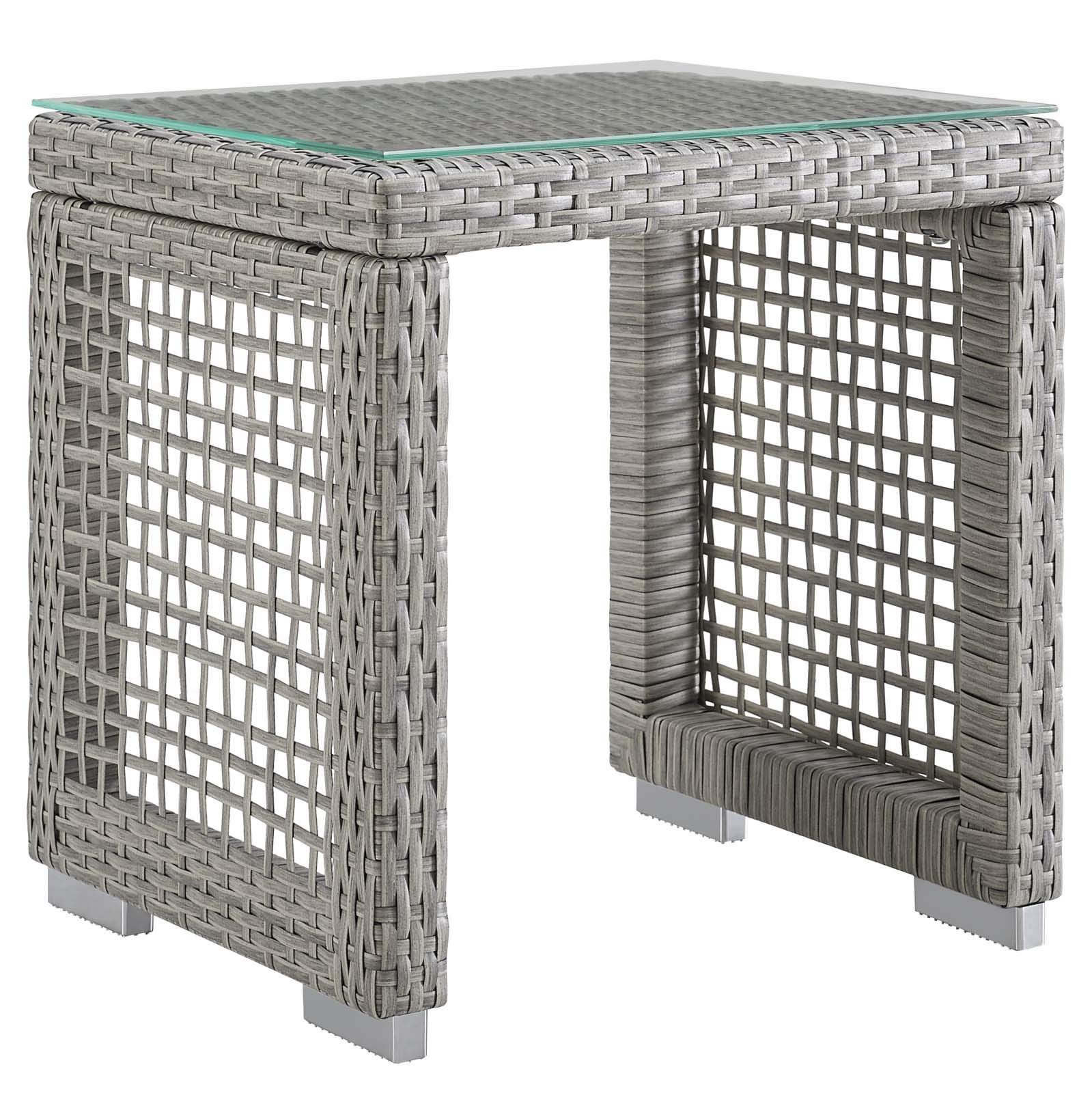 Modway Aura Outdoor Patio Set - Gray White Wicker Rattan Side Table & 2 Armchairs for Garden, Poolside & Backyard Relaxation